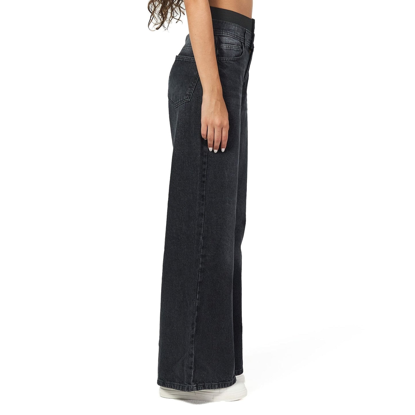Dark grey wide leg elastic jeans