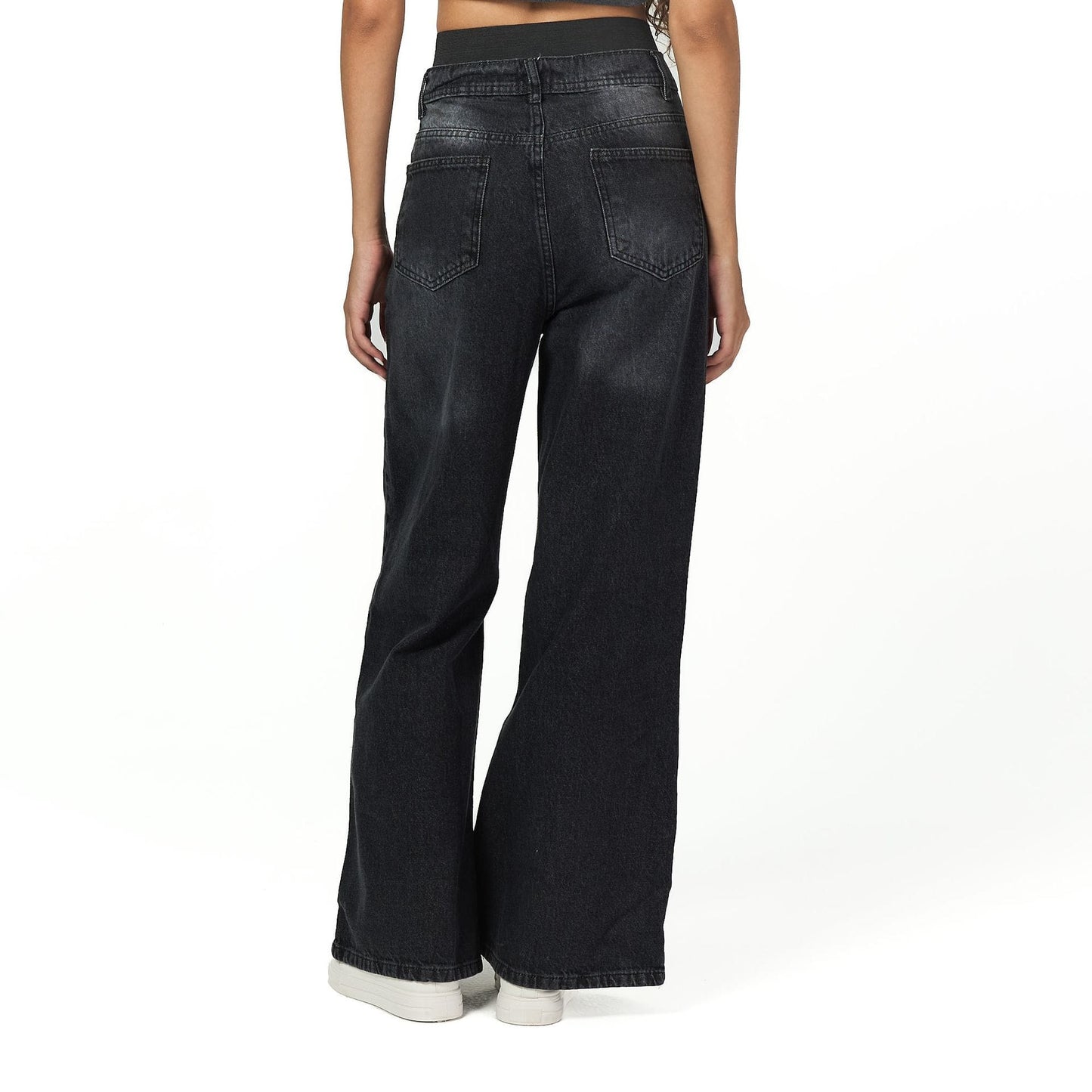 Dark grey wide leg elastic jeans