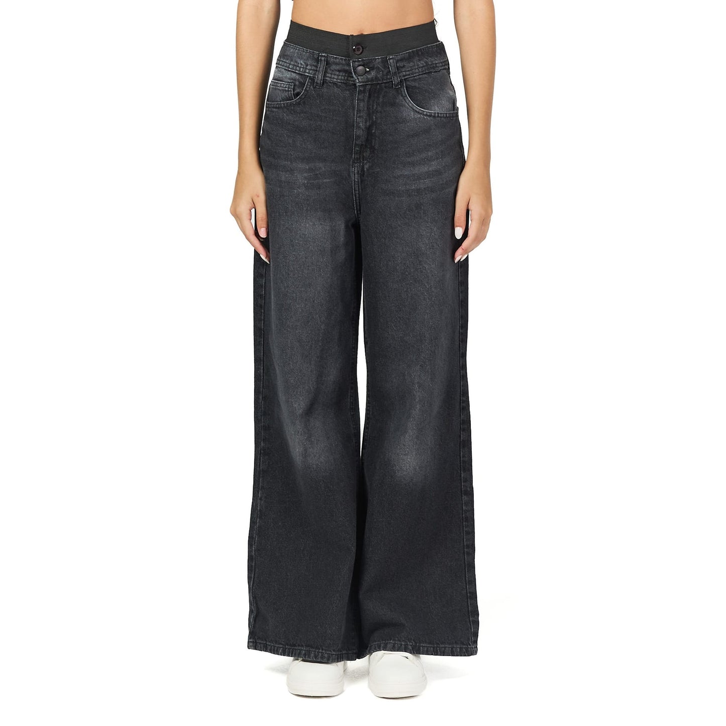 Dark grey wide leg elastic jeans