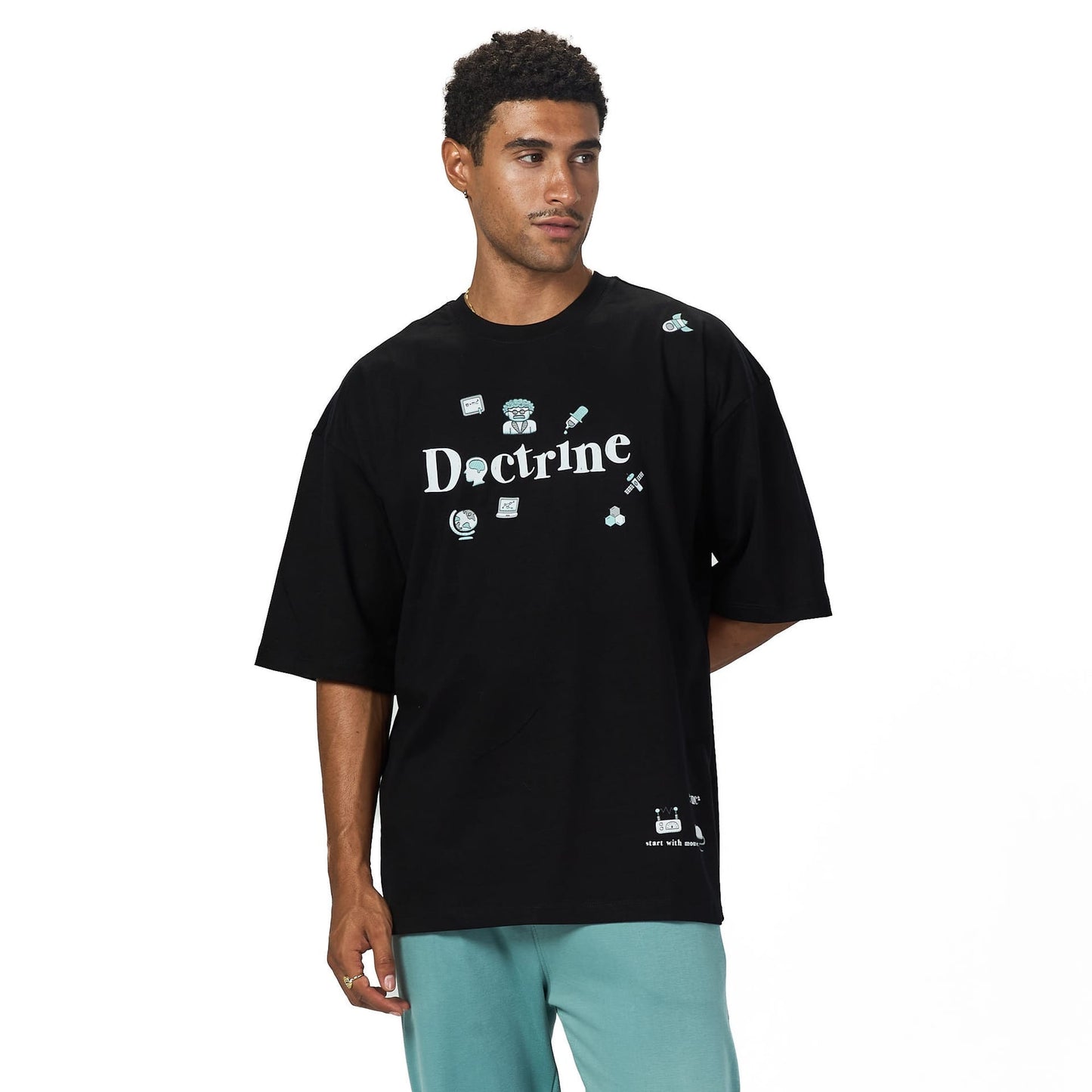 Doctrine Black Oversized Printed T-shirt