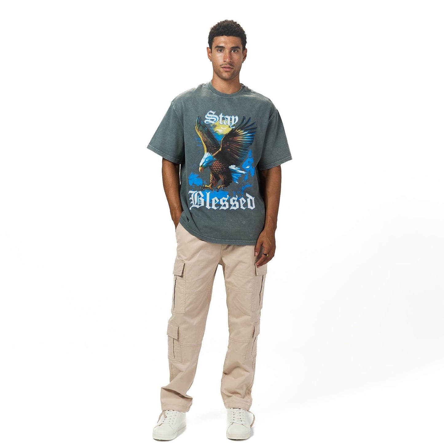Stay blessed oversized printed t shirt