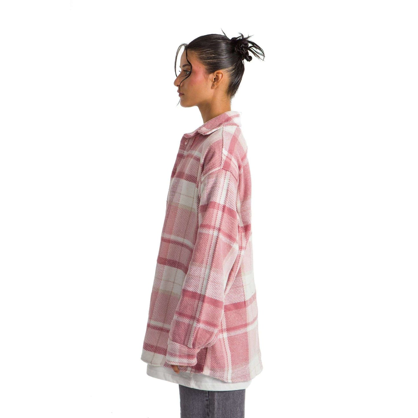 Women’s heavy Long-sleeve Oversized shirt checkered pink