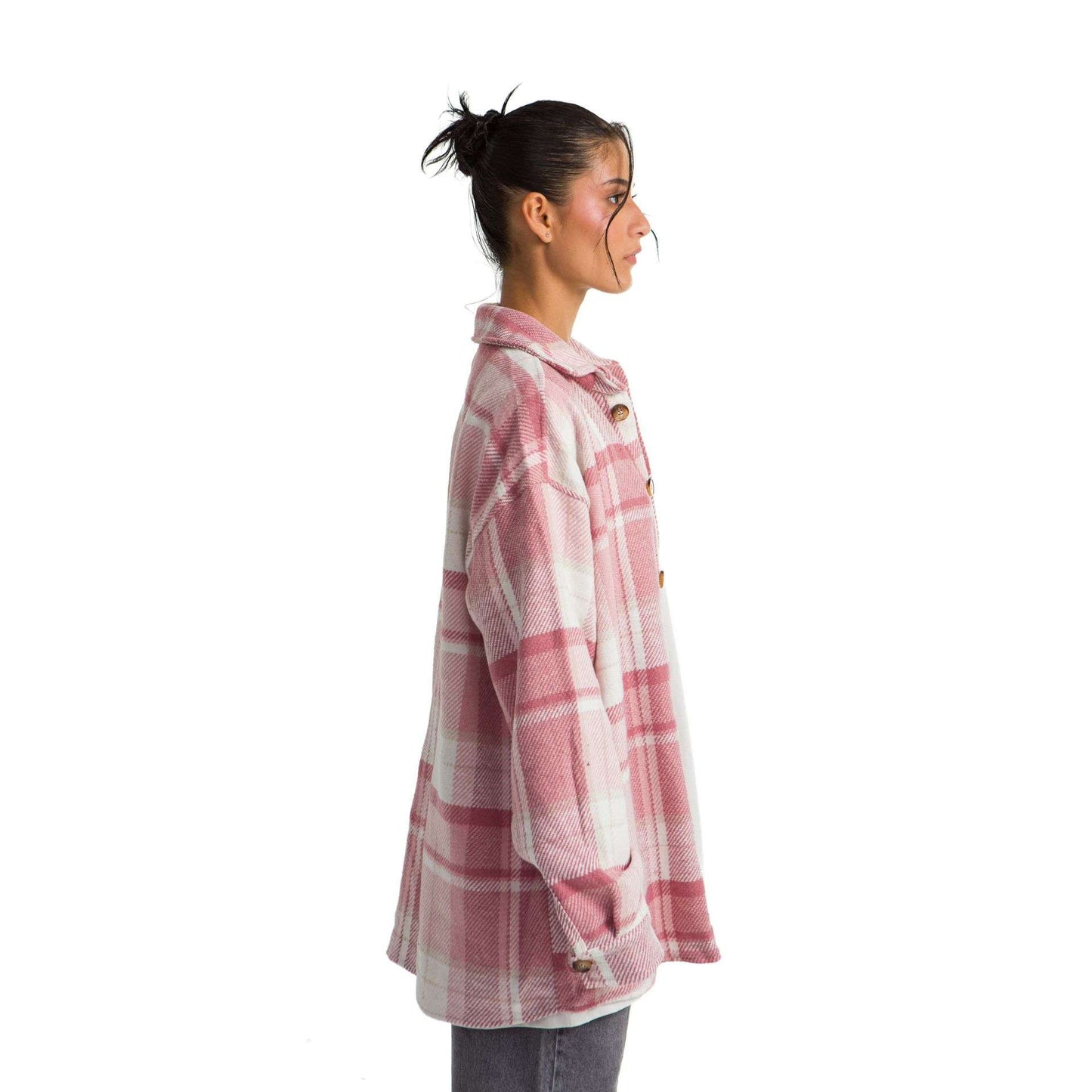 Women’s heavy Long-sleeve Oversized shirt checkered pink