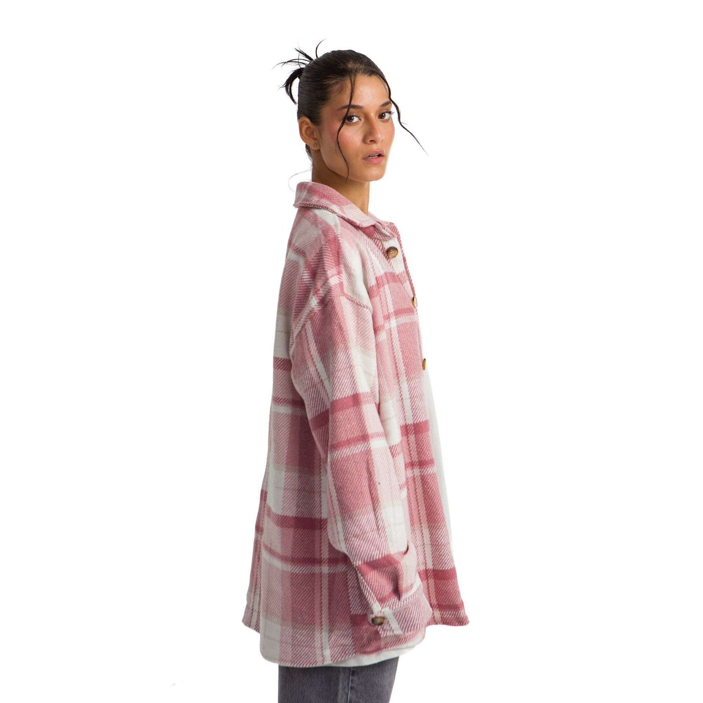 Women’s heavy Long-sleeve Oversized shirt checkered pink