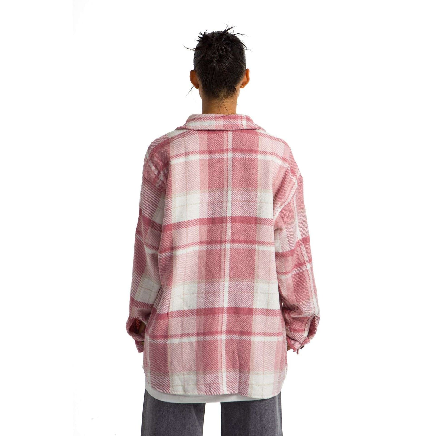 Women’s heavy Long-sleeve Oversized shirt checkered pink