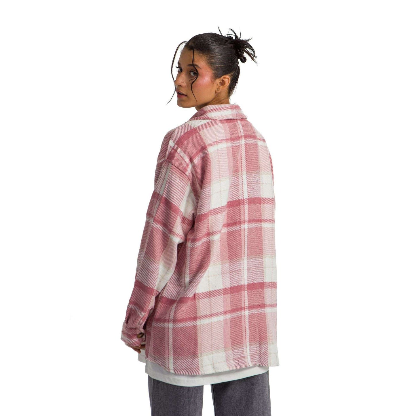 Women’s heavy Long-sleeve Oversized shirt checkered pink