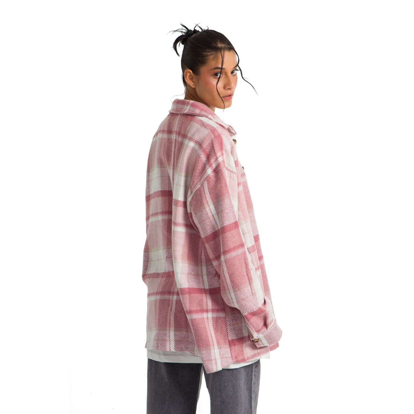 Women’s heavy Long-sleeve Oversized shirt checkered pink
