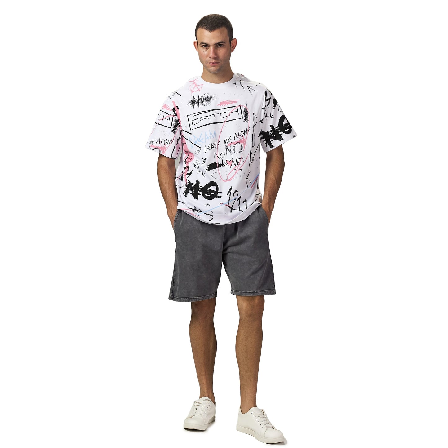 Leave me alone white oversized printed t-shirt