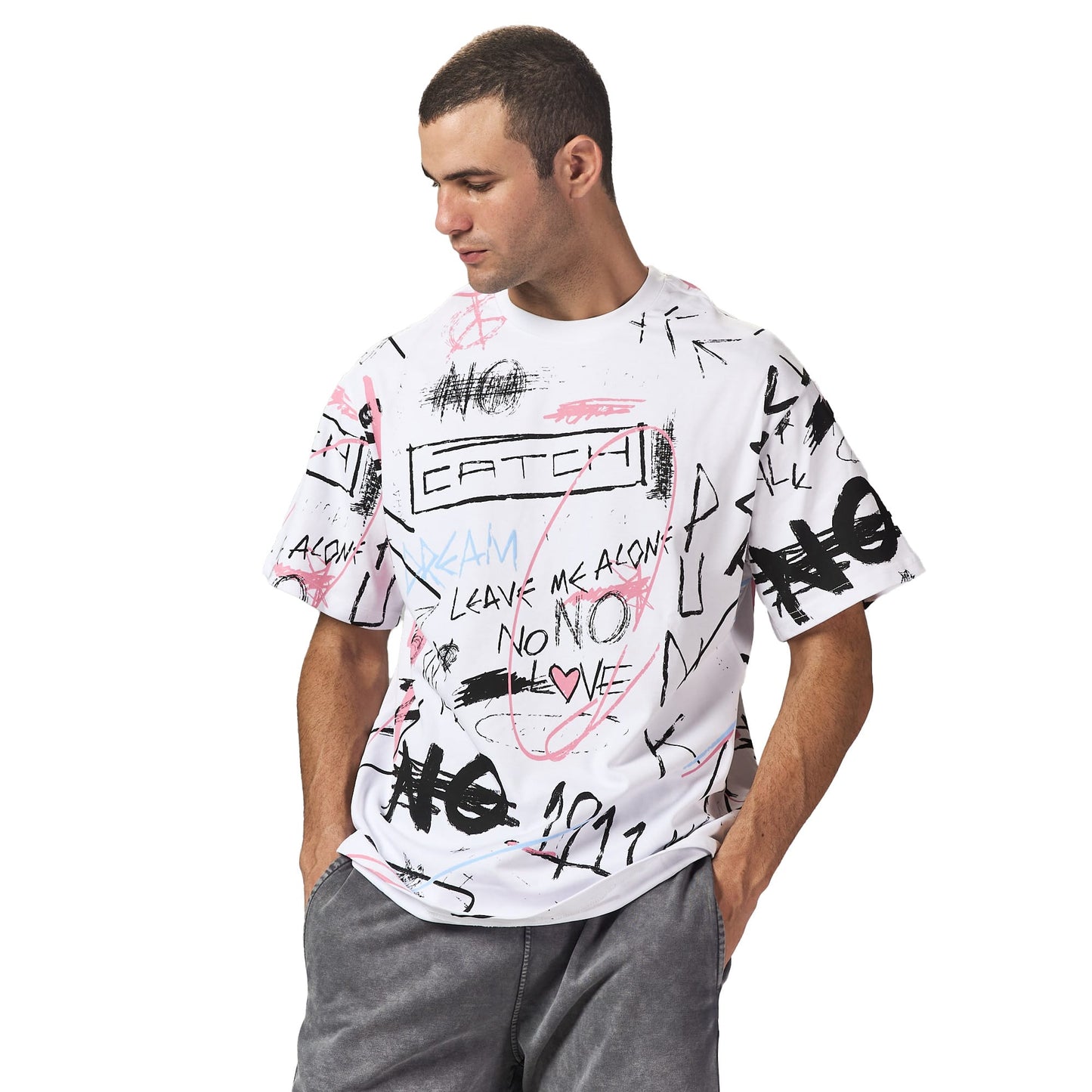 Leave me alone white oversized printed t-shirt