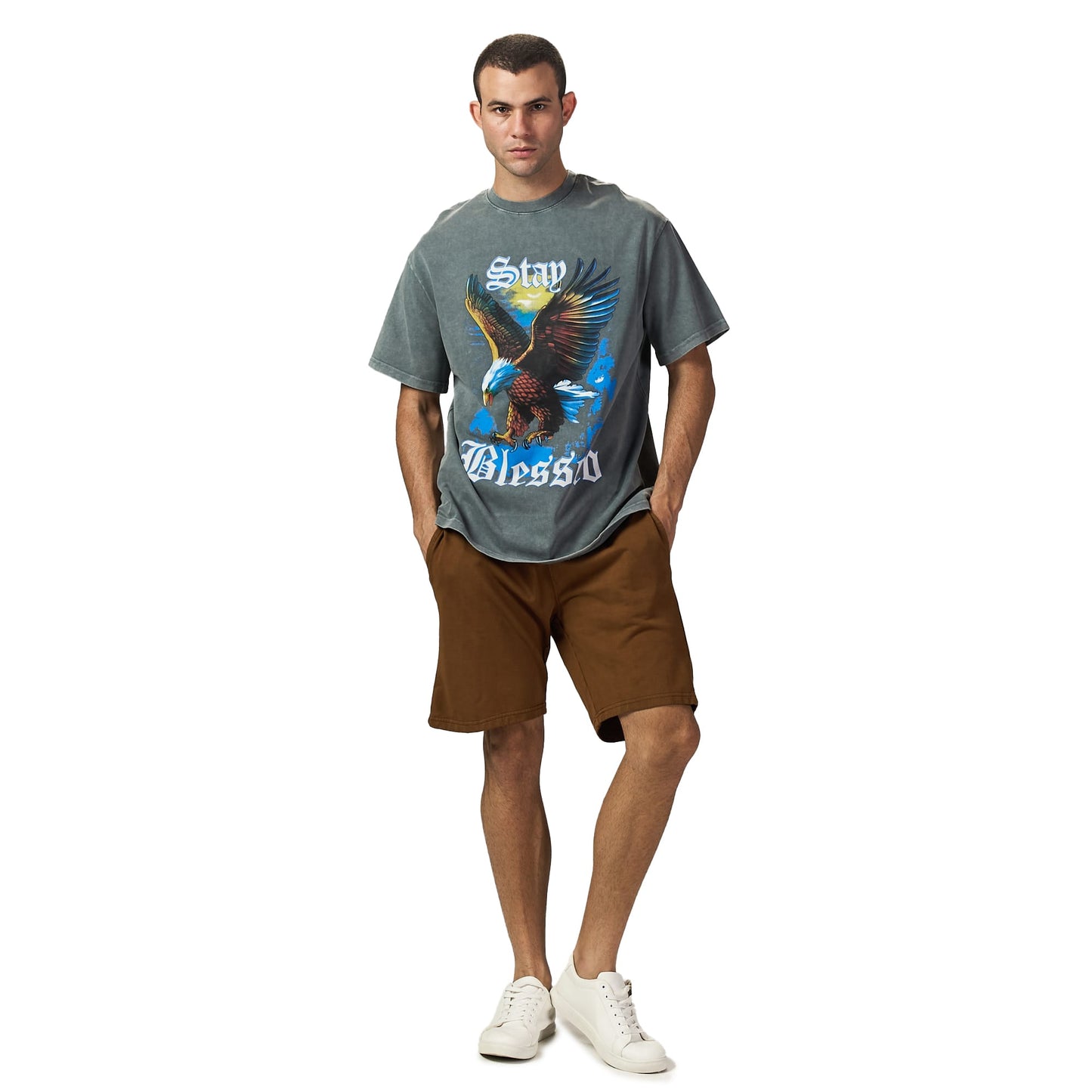 Stay blessed oversized printed t shirt