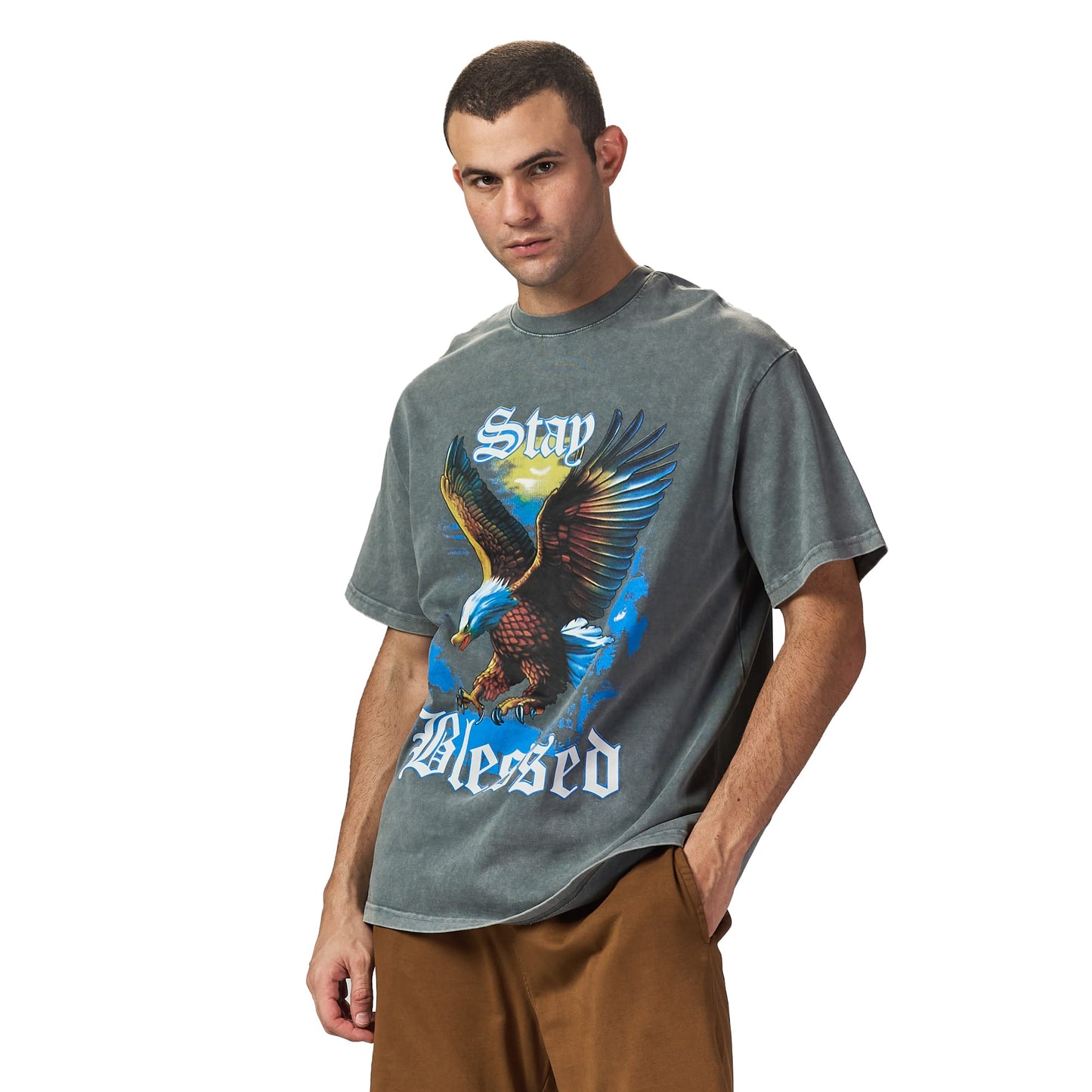 Stay blessed oversized printed t shirt