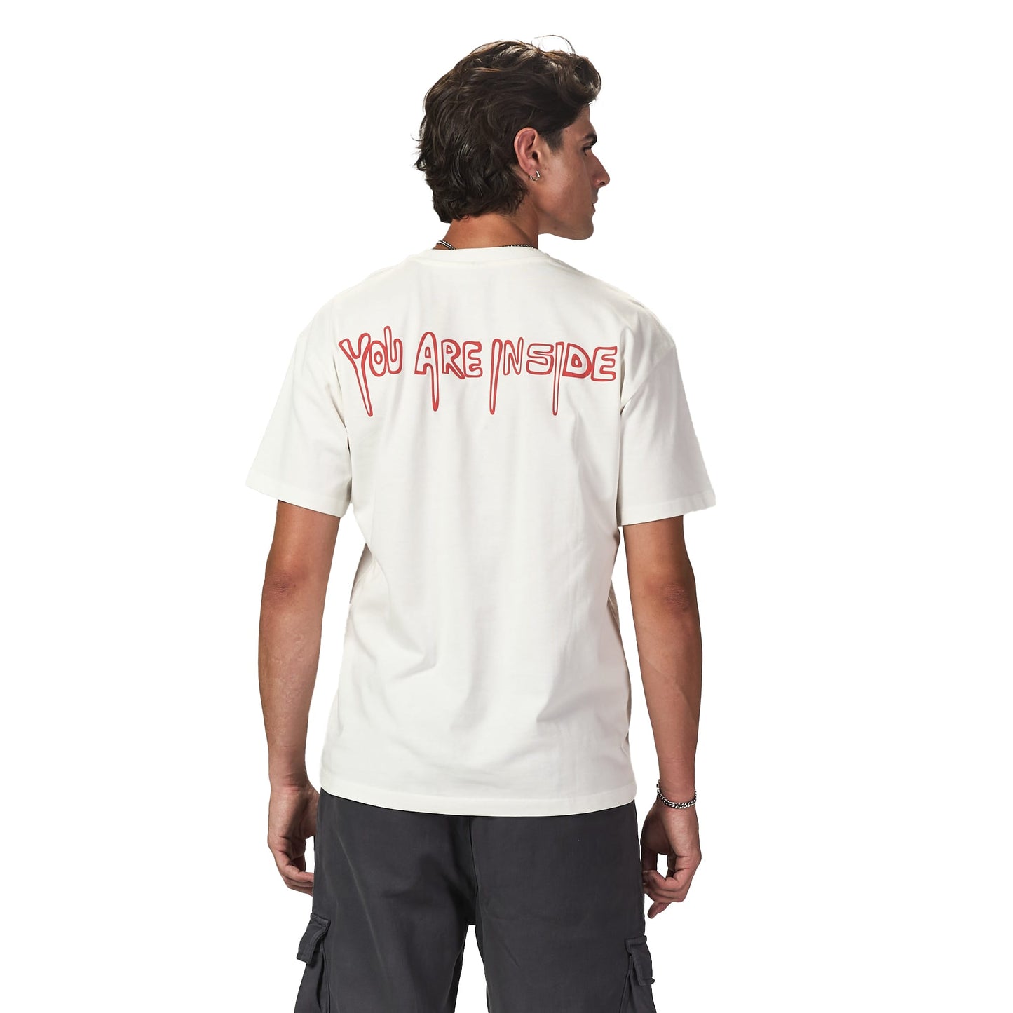 You are inside white oversized printed t-shirt