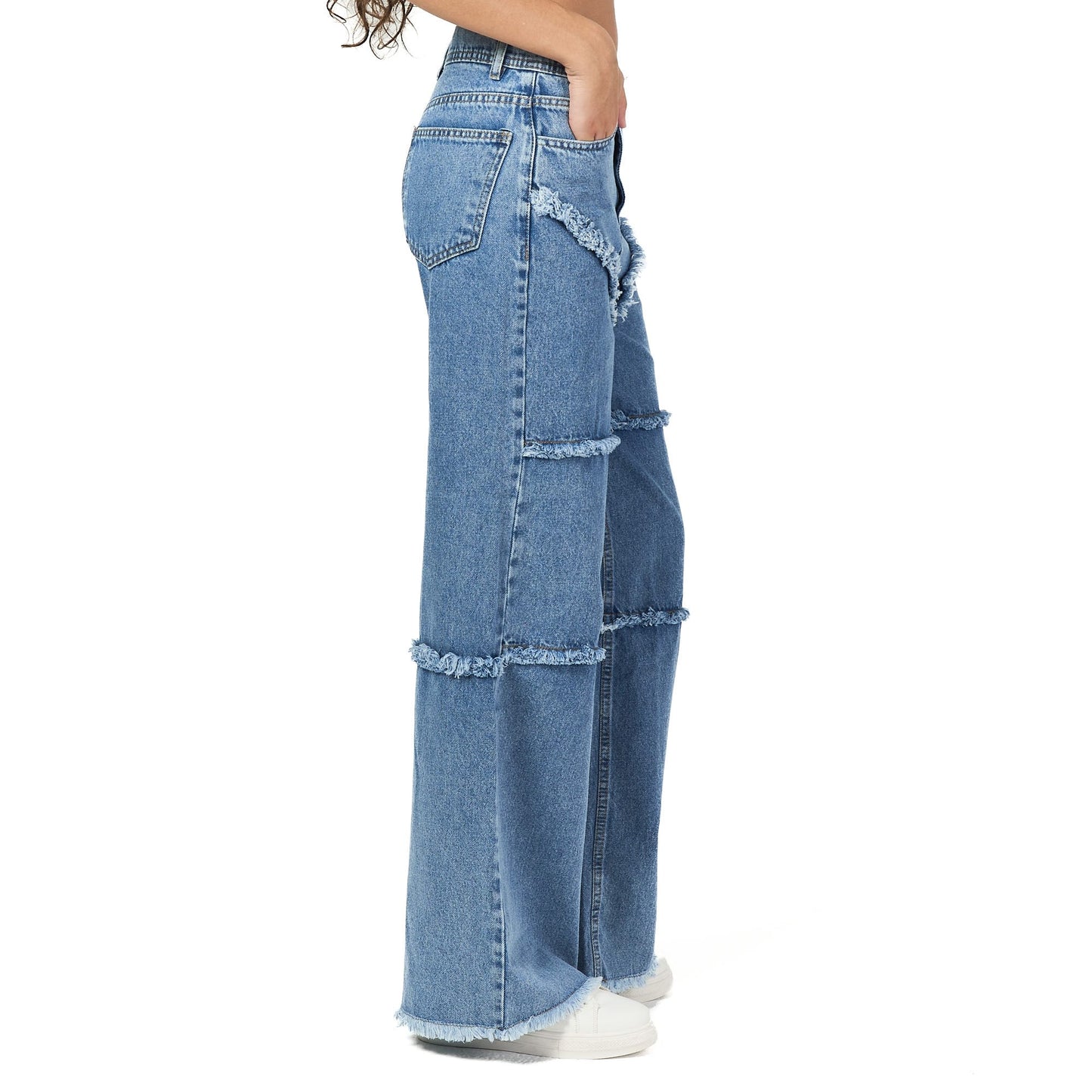 Blue scratched wide leg jeans