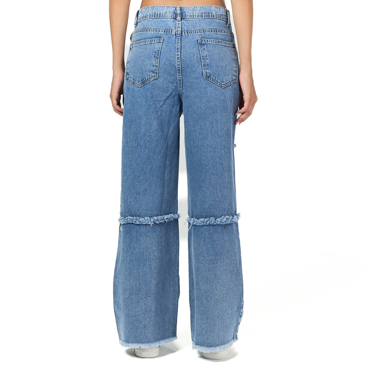 Blue scratched wide leg jeans