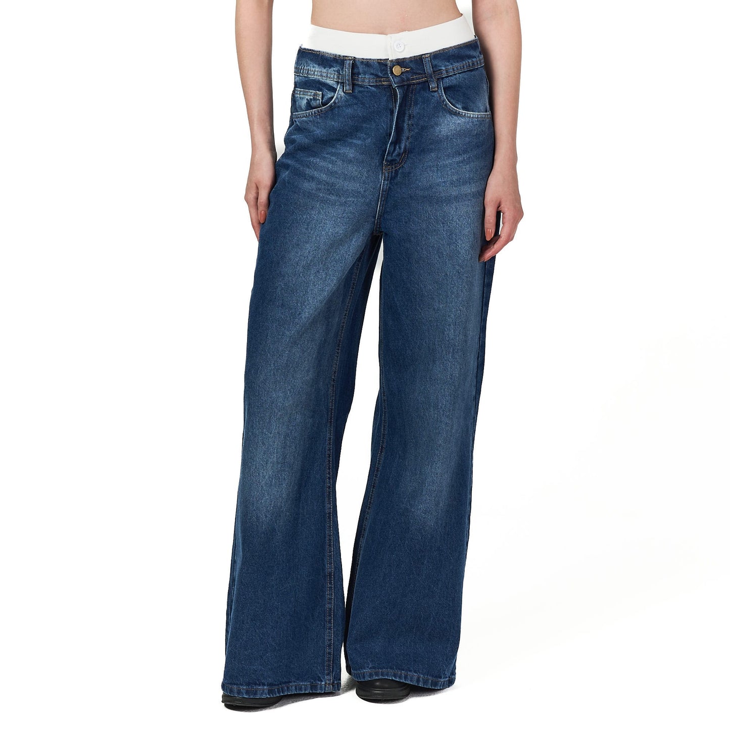 Dark blue wide leg jeans