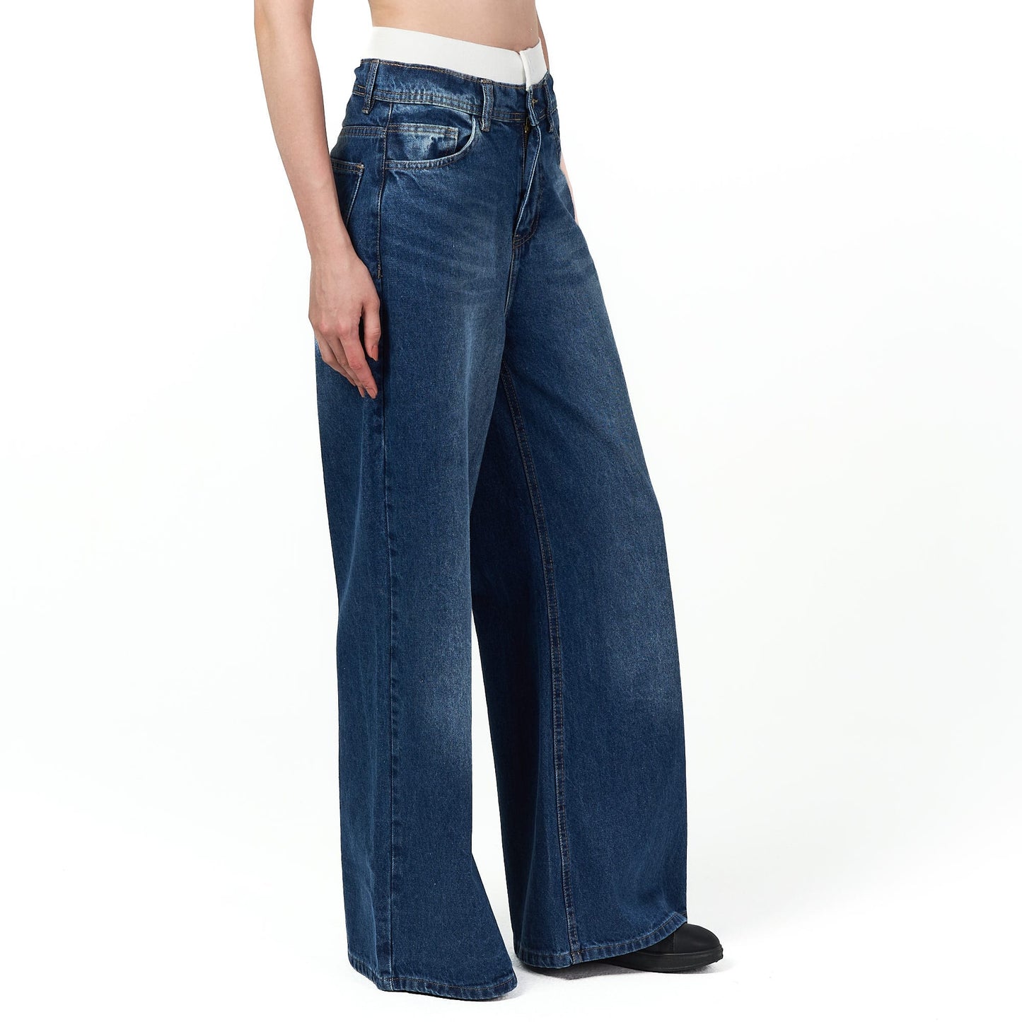 Dark blue wide leg jeans