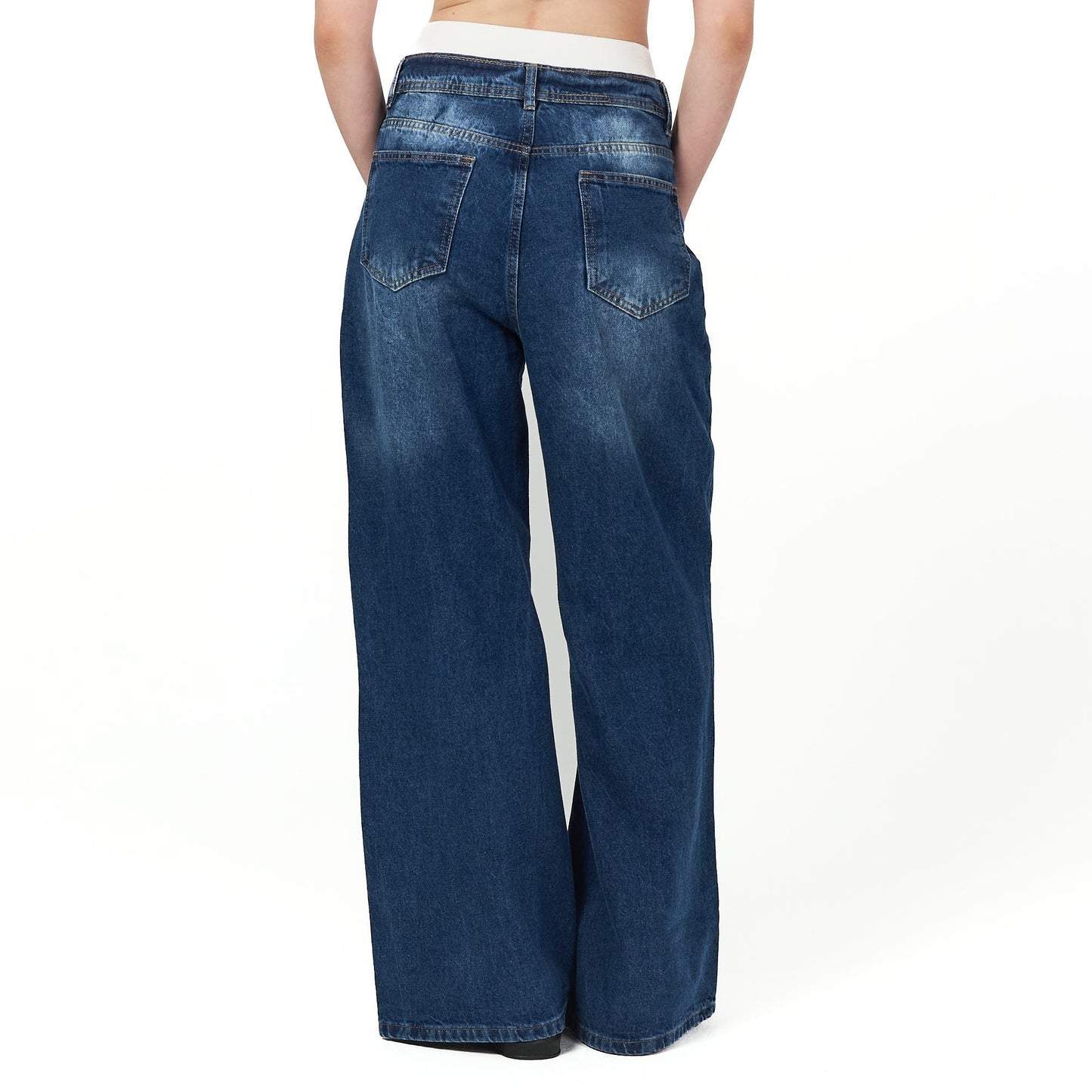 Dark blue wide leg jeans