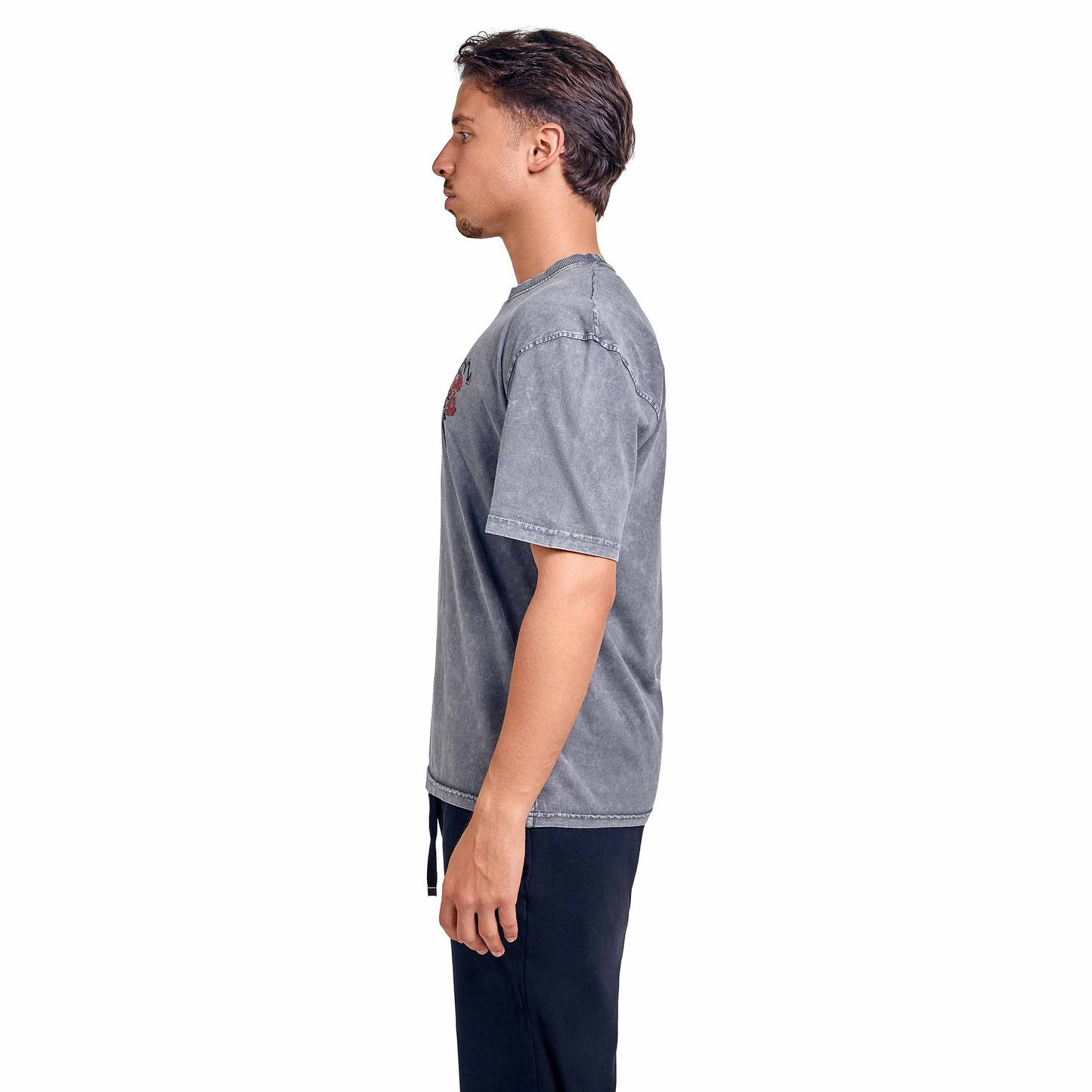 Red flower light grey washed oversized printed t-shirt