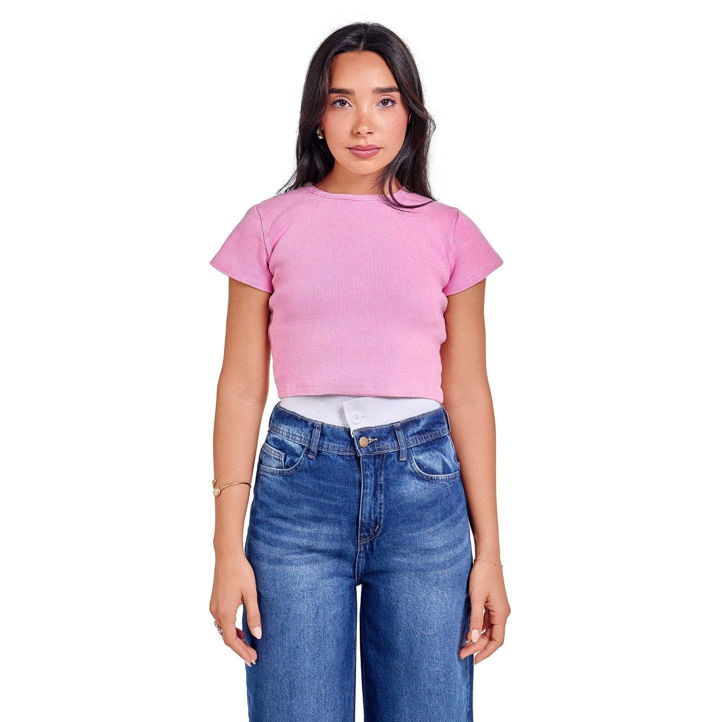 Washed pink ribbed short sleeve basic body