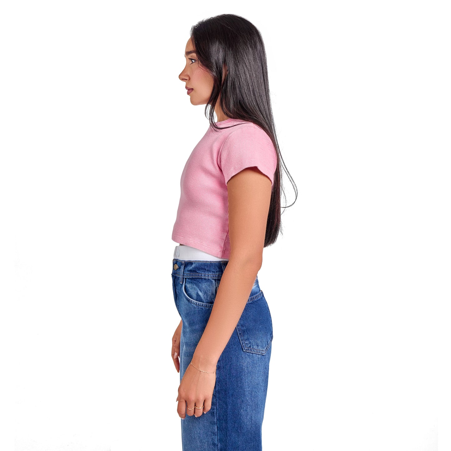 Washed pink ribbed short sleeve basic body