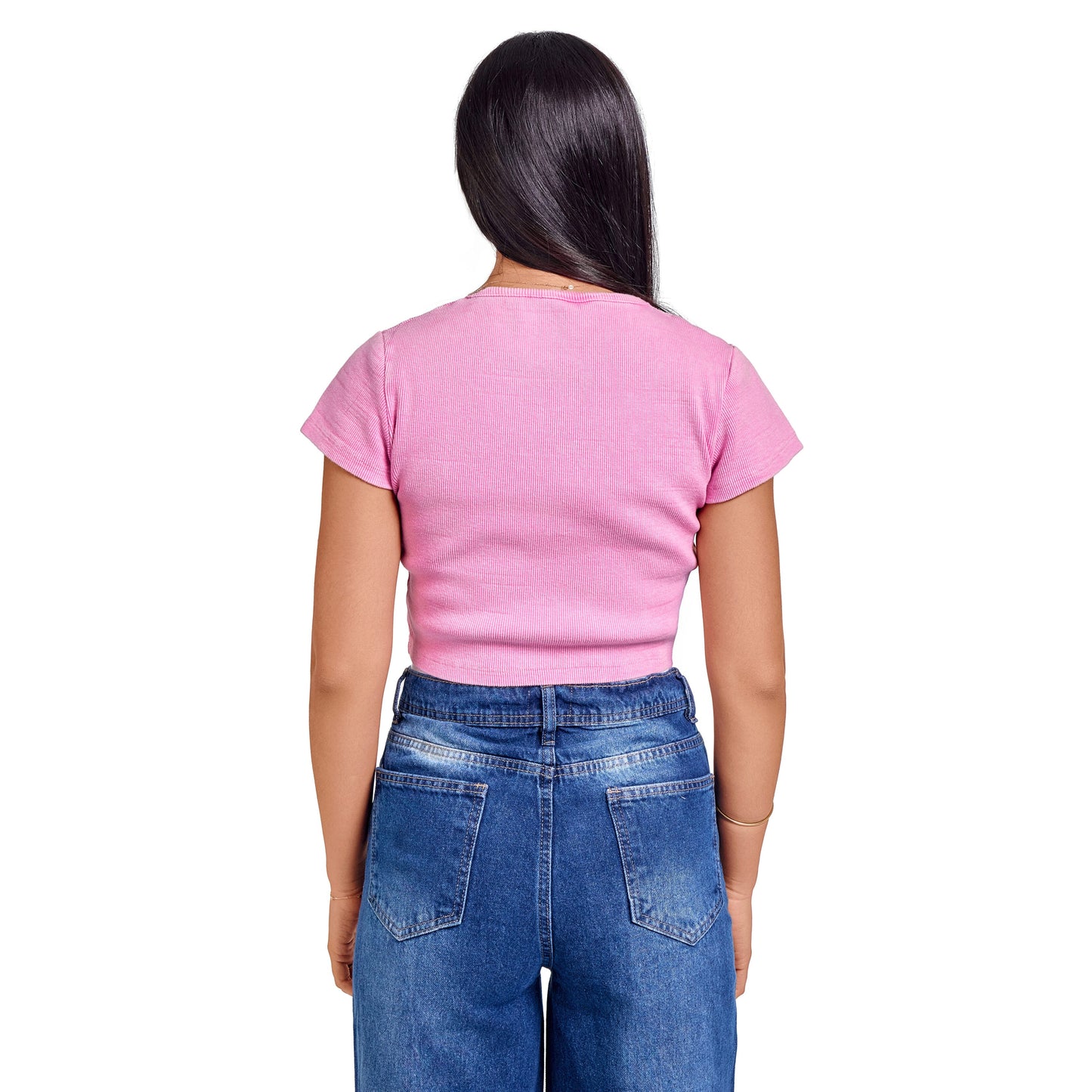 Washed pink ribbed short sleeve basic body