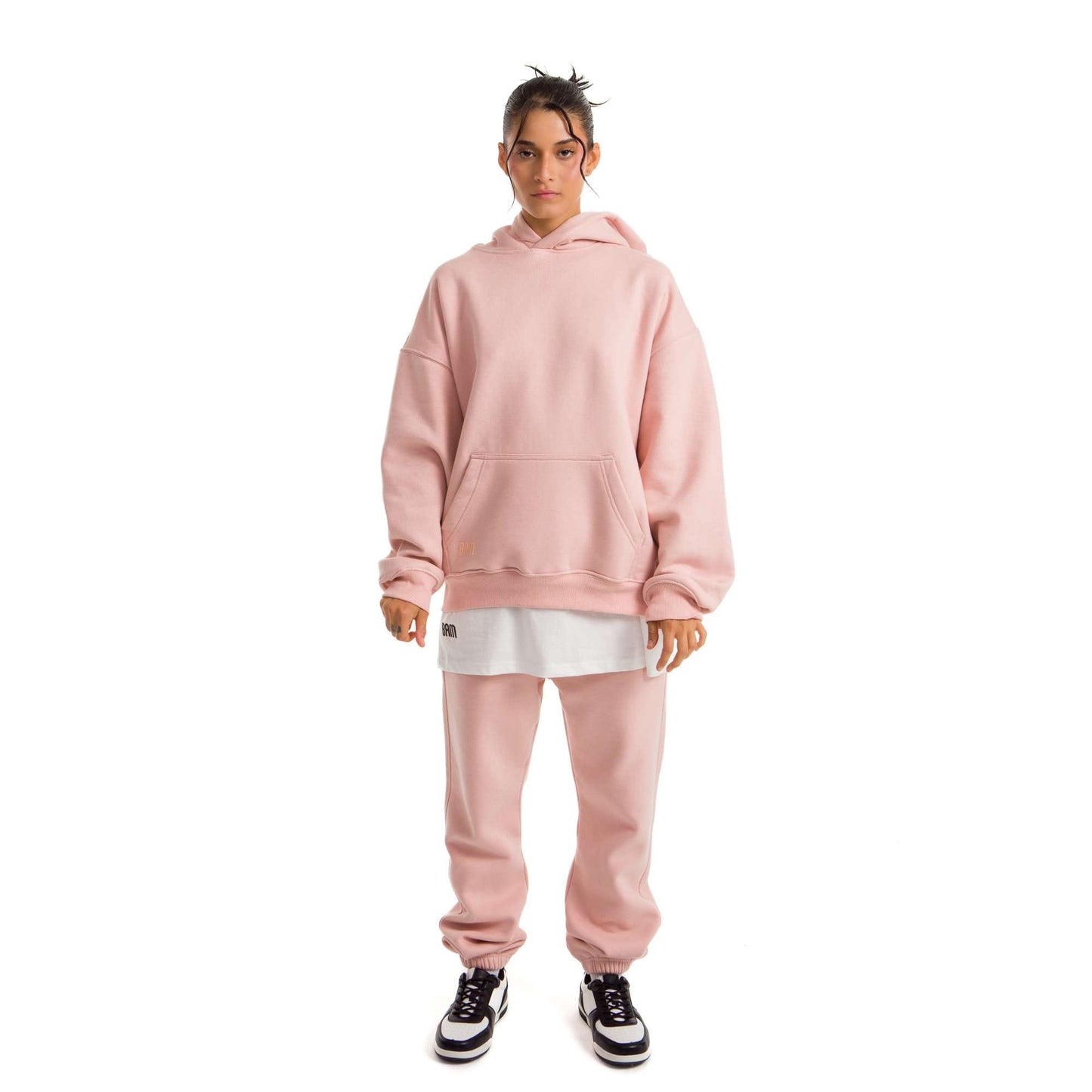 Women Pink Melton Plain Hoodies set