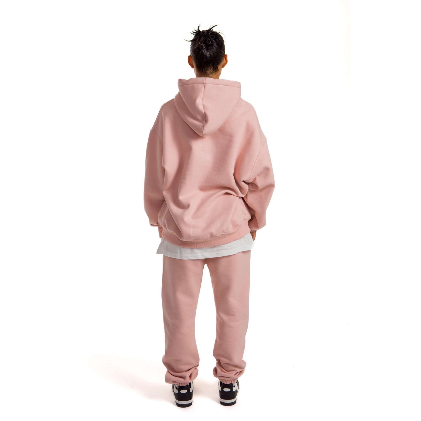 Women Pink Melton Plain Hoodies set