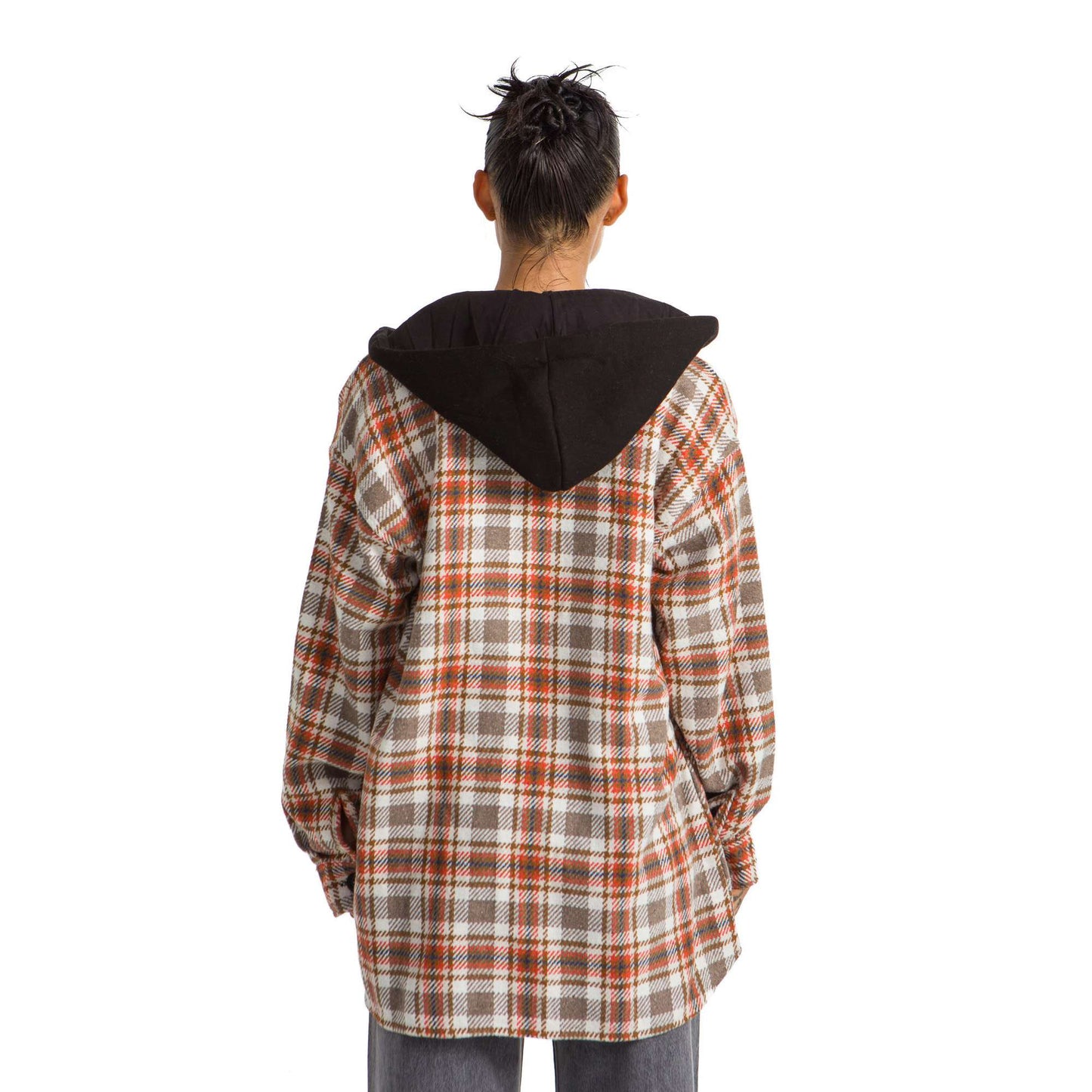 Women hoodie Checkered plaid Jacket orange brown