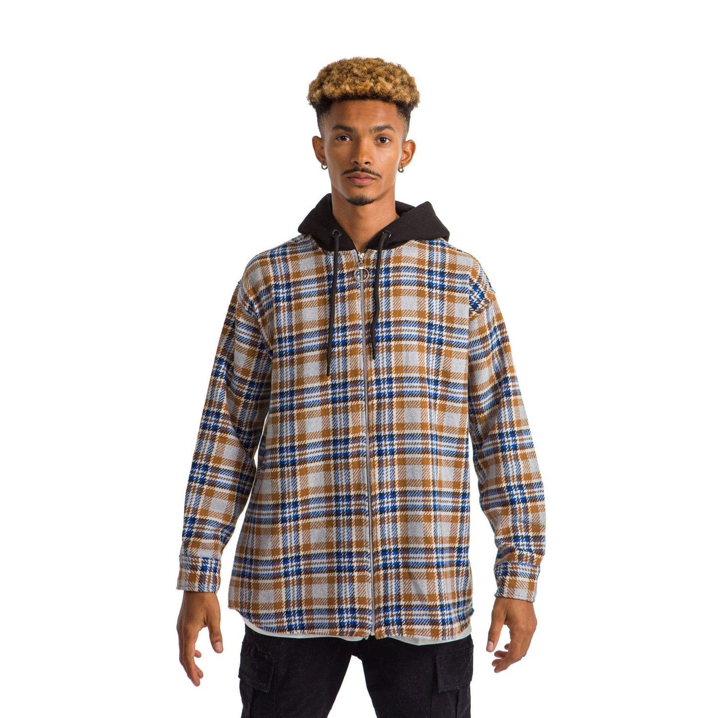 Vintage Hoodia Caro Plaid Jacket Blue Beige