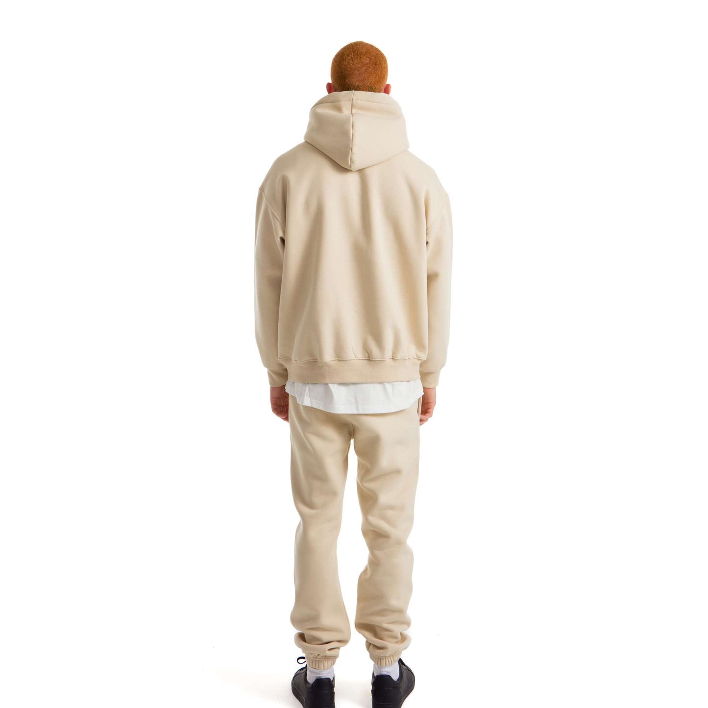Men Beige Melton Plain Hoodies set