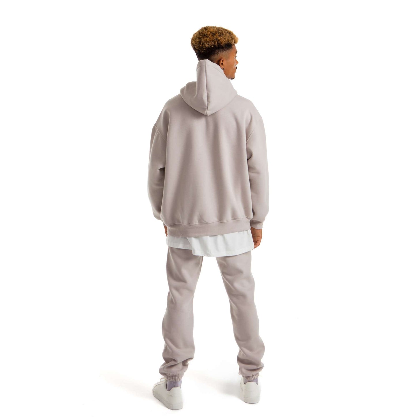 Men Light Grey Melton Plain Hoodies set