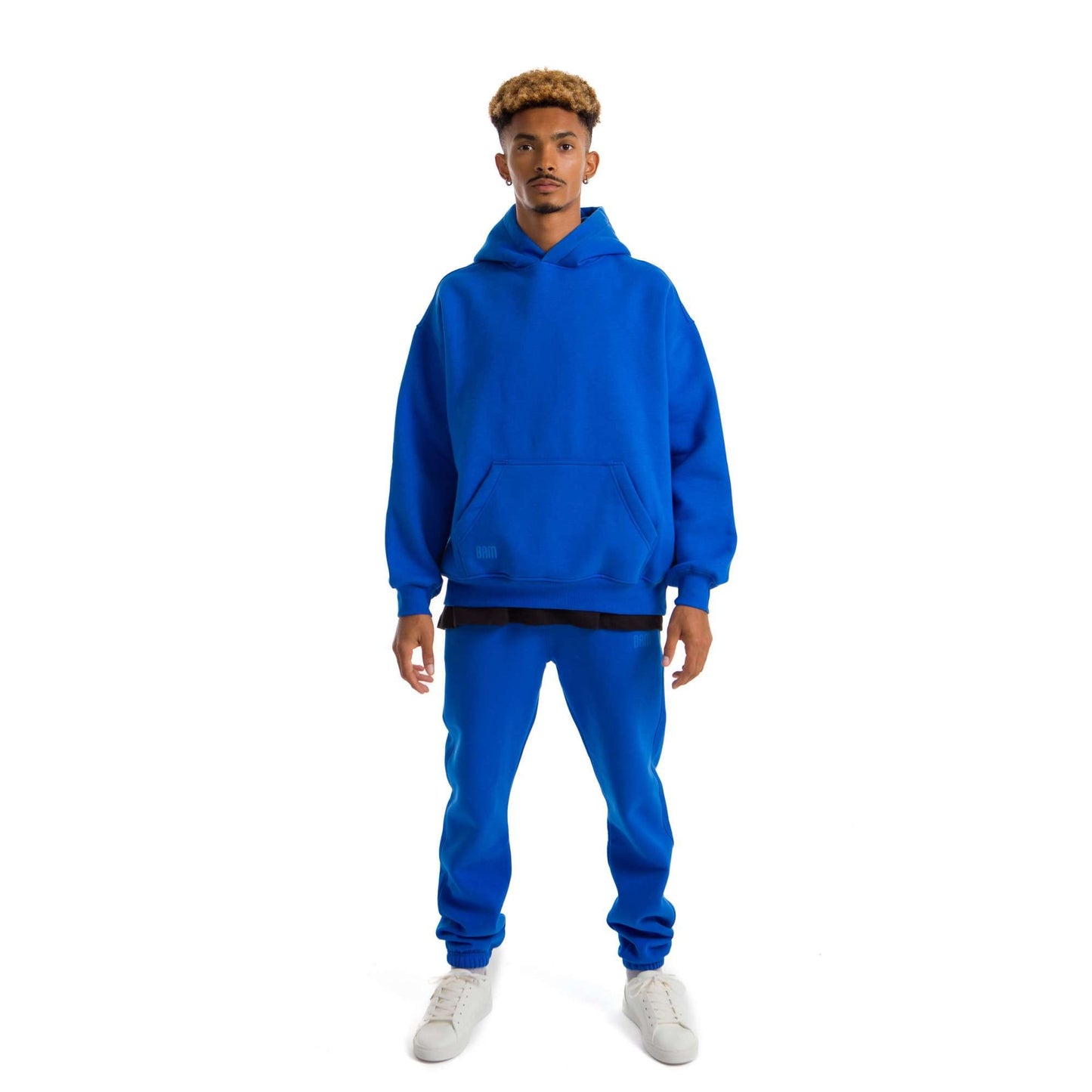 Men Blue Melton Plain Hoodies set