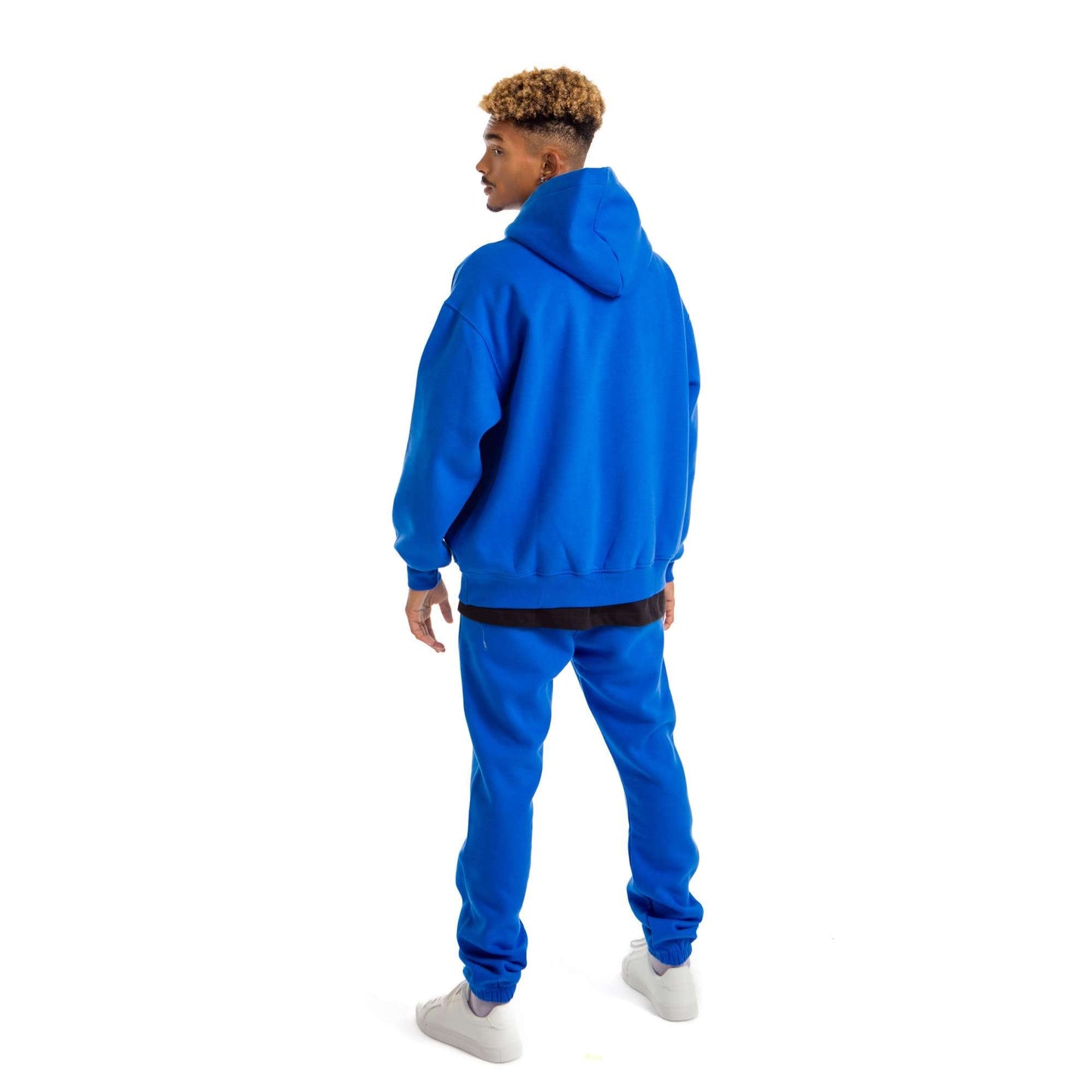 Men Blue Melton Plain Hoodies set