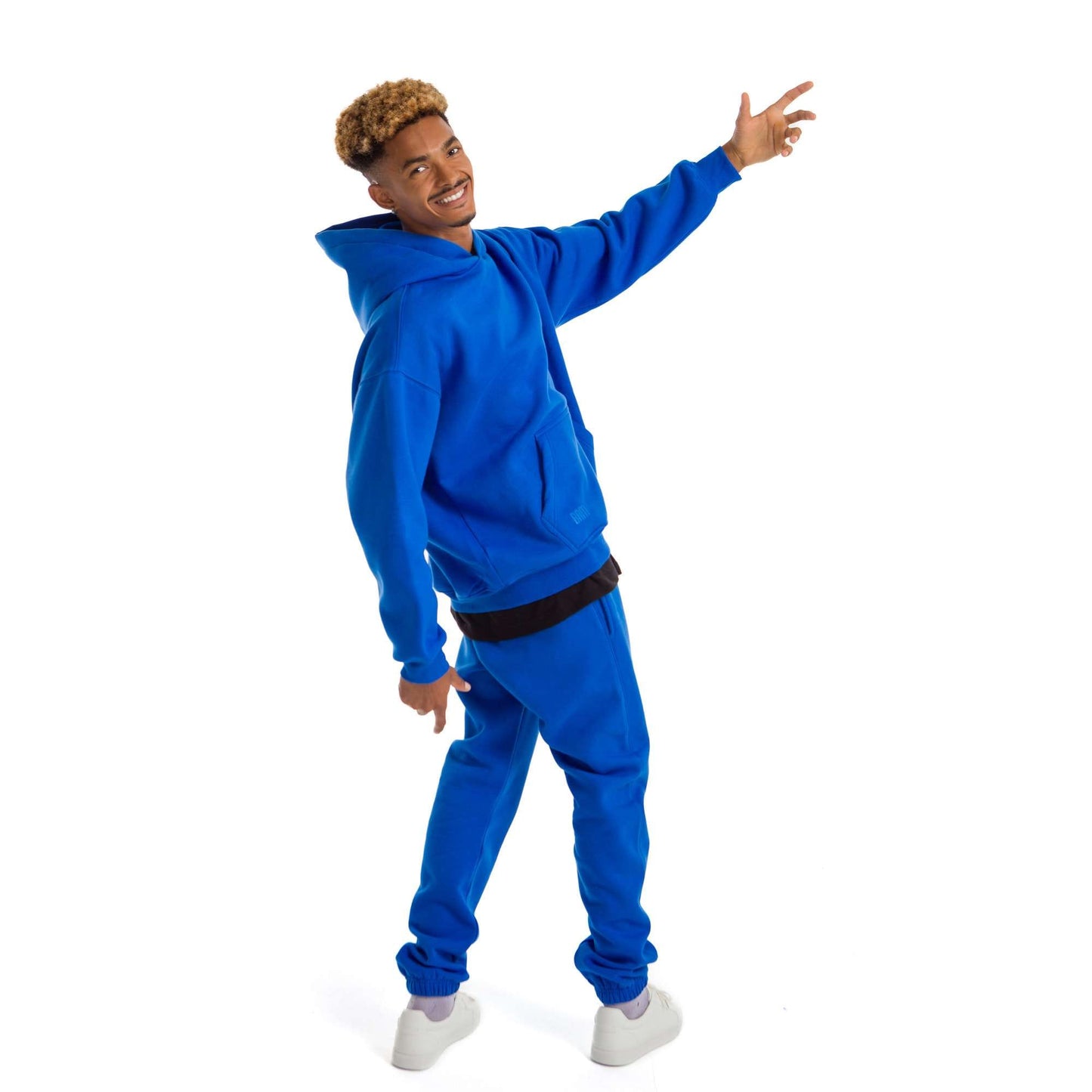 Men Blue Melton Plain Hoodies set
