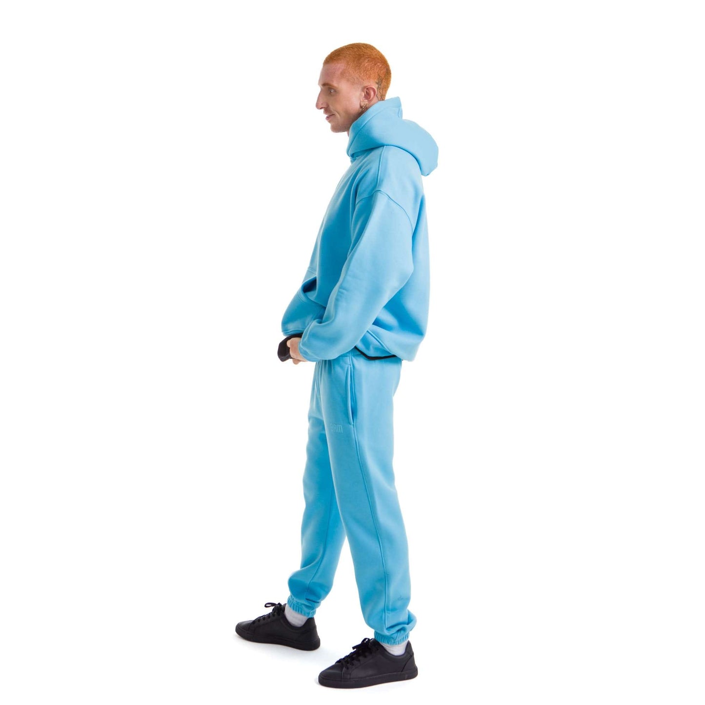 Men Sky blue Melton Plain Hoodies set