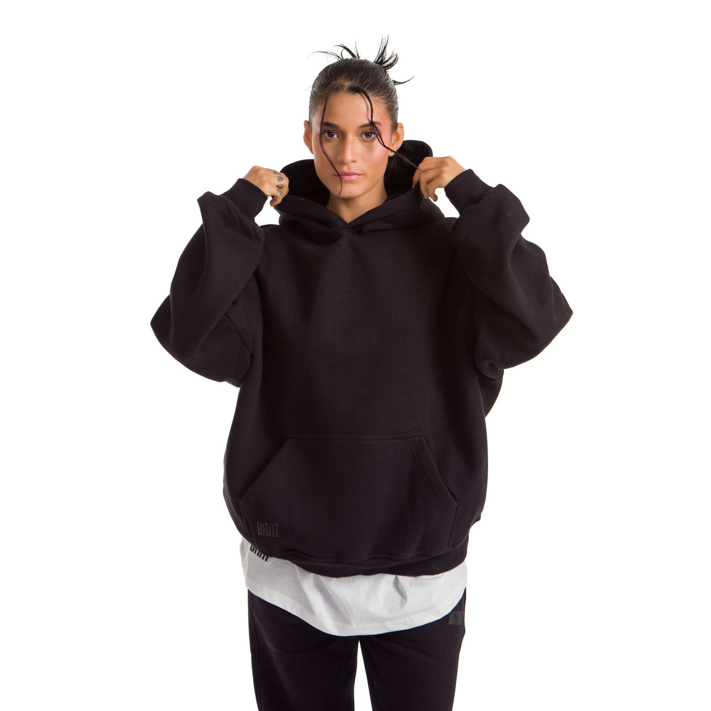 Women Black Heavy Melton Hoodie