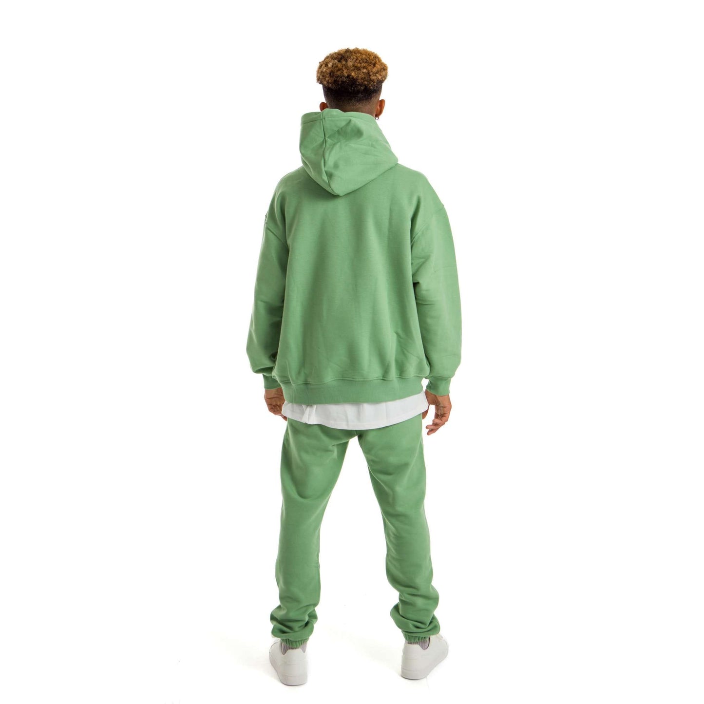 Men Green Melton Plain Hoodies set