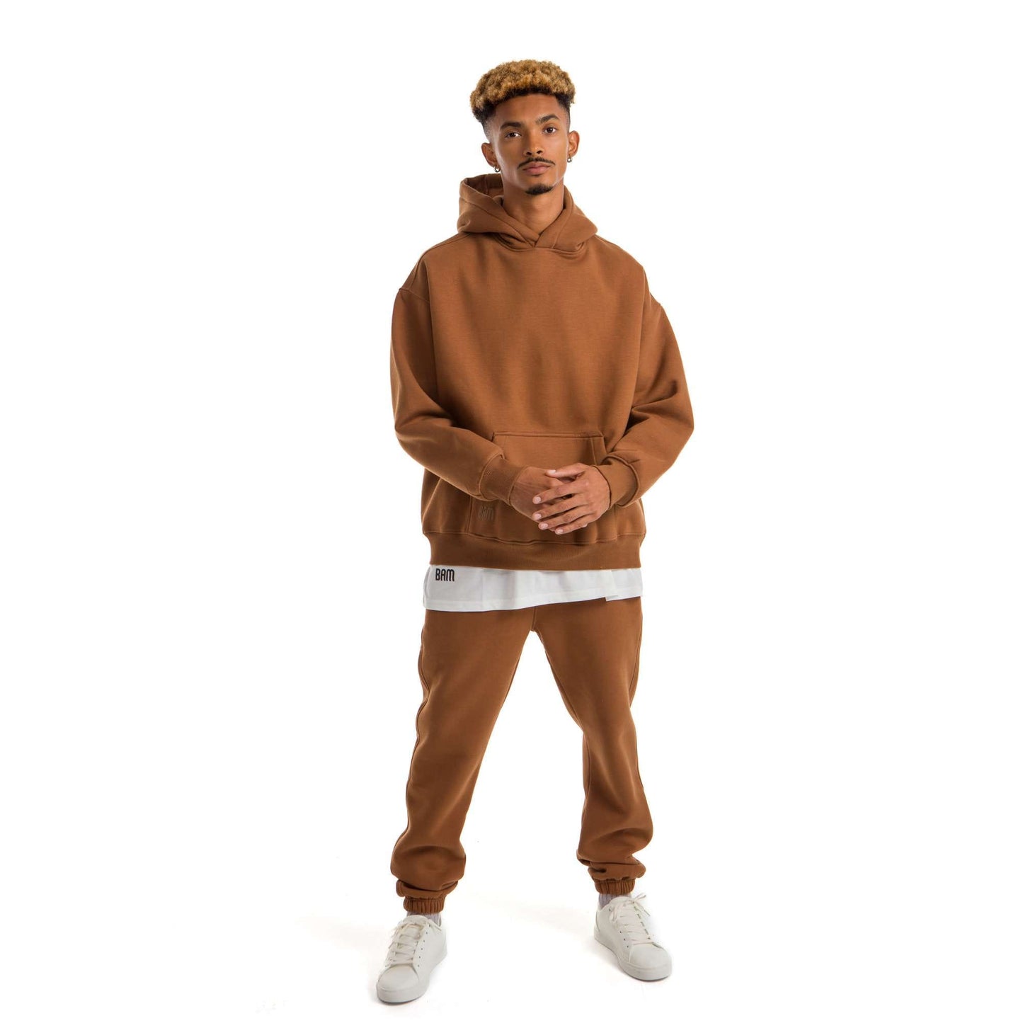 Men Brown Melton Plain Hoodies set