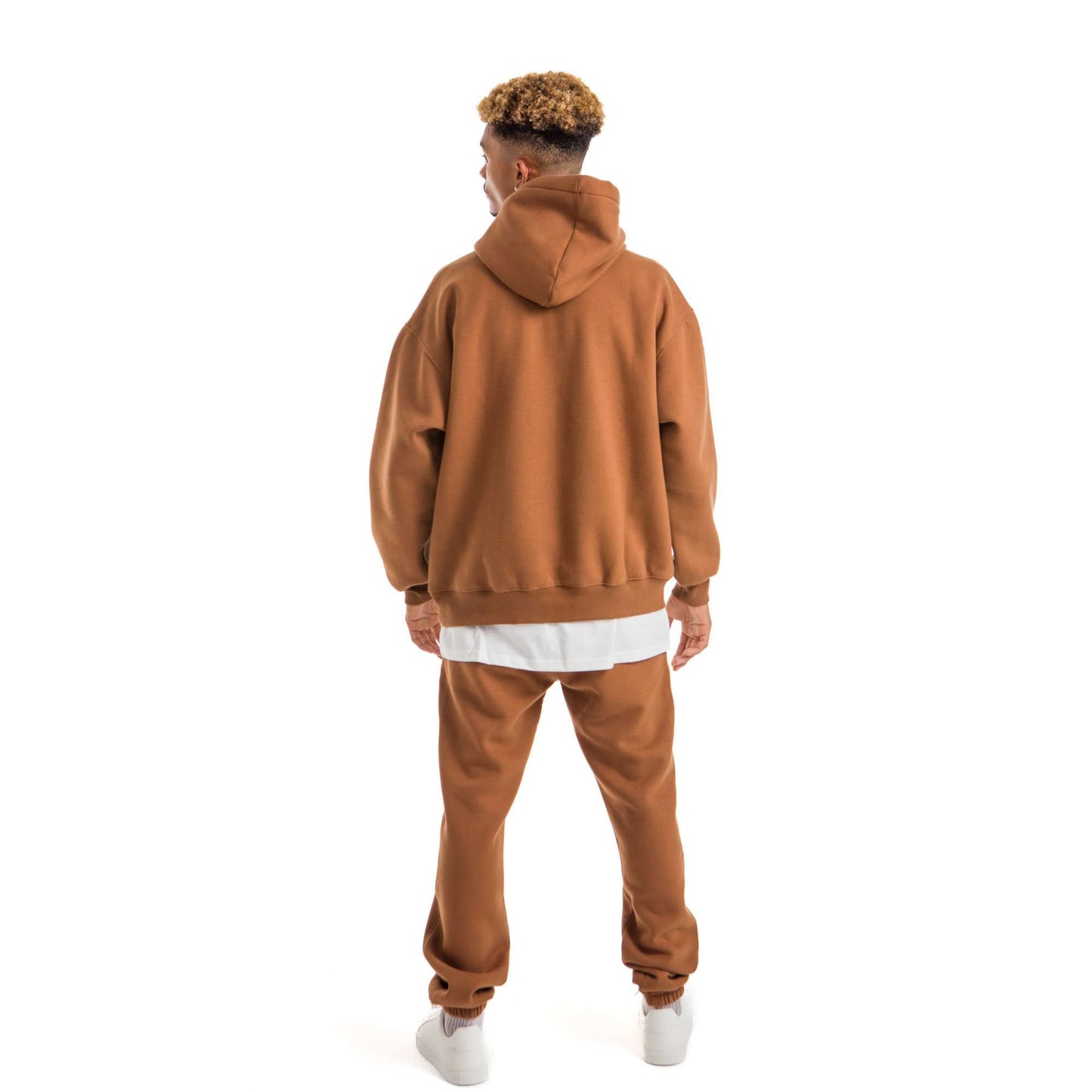 Men Brown Melton Plain Hoodies set