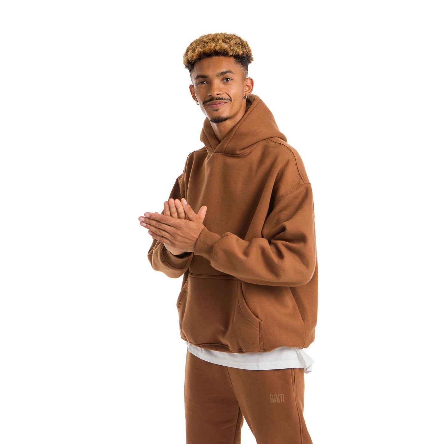 Men Brown Melton Plain Hoodies set
