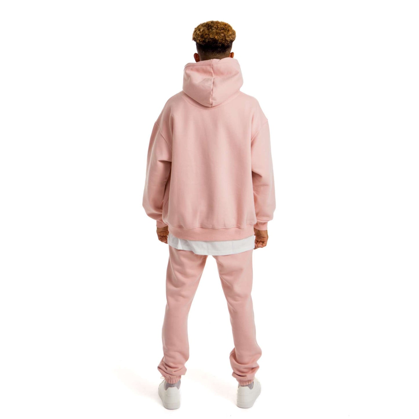 Men Pink Melton Plain Hoodies set