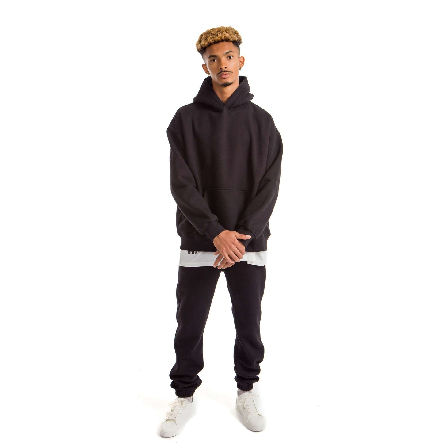 Men Black Melton Plain Hoodies set