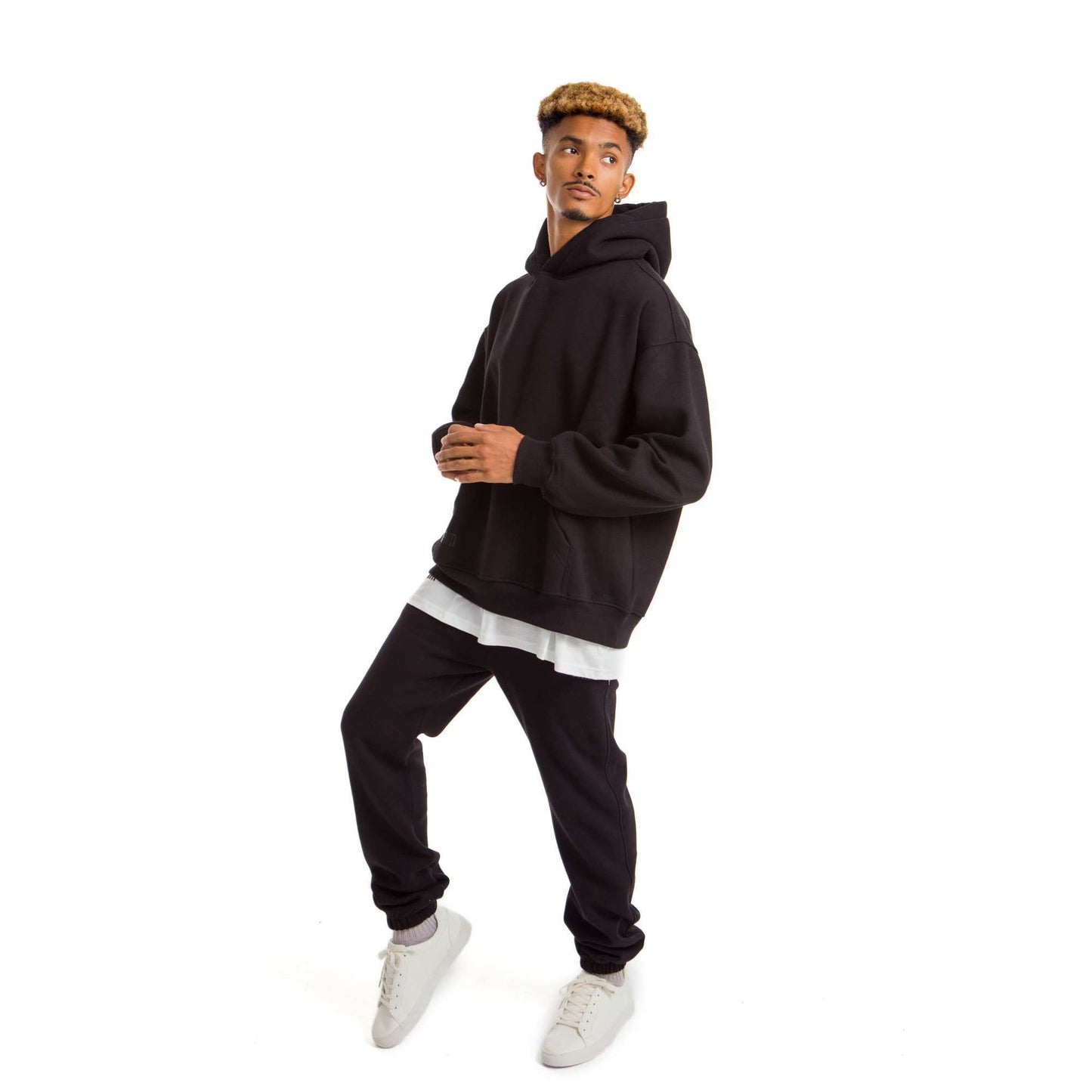 Men Black Melton Plain Hoodies set