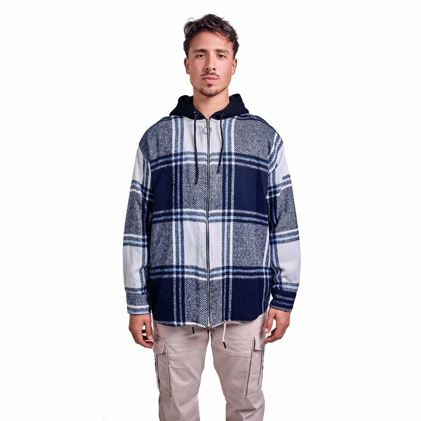 White Hoodie Checkered plaid jacket black white wide striped
