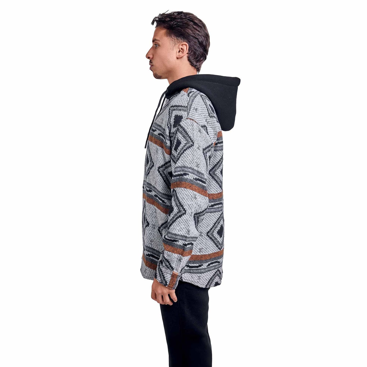 White Hoodie Checkered plaid jacket grey Brown wide striped