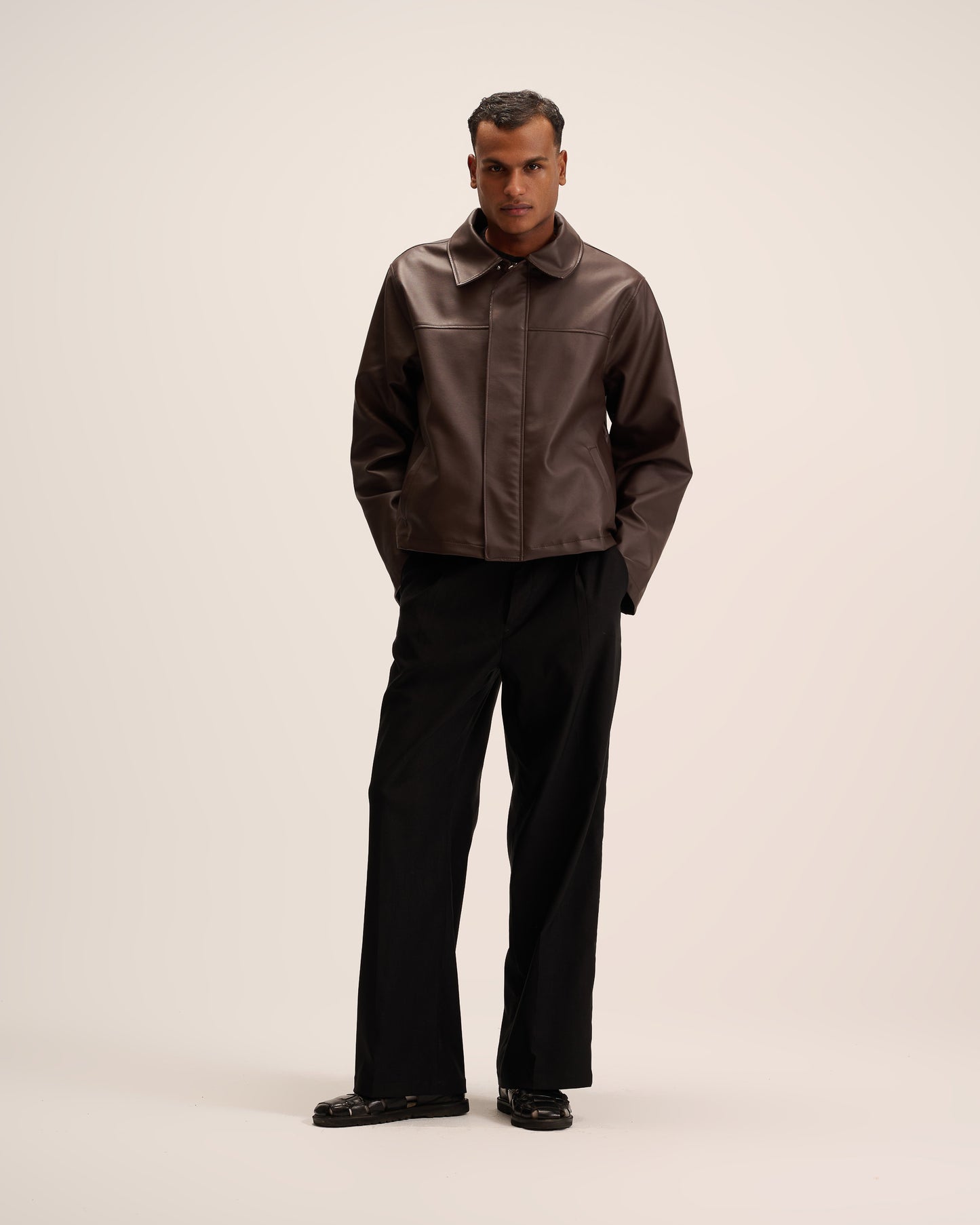 Dark brown leather Jacket for men