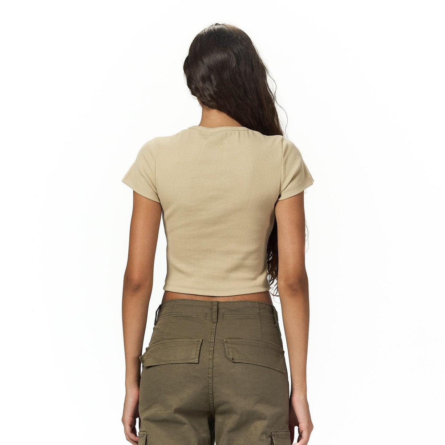 Beige ribbed short Sleeveless basic body