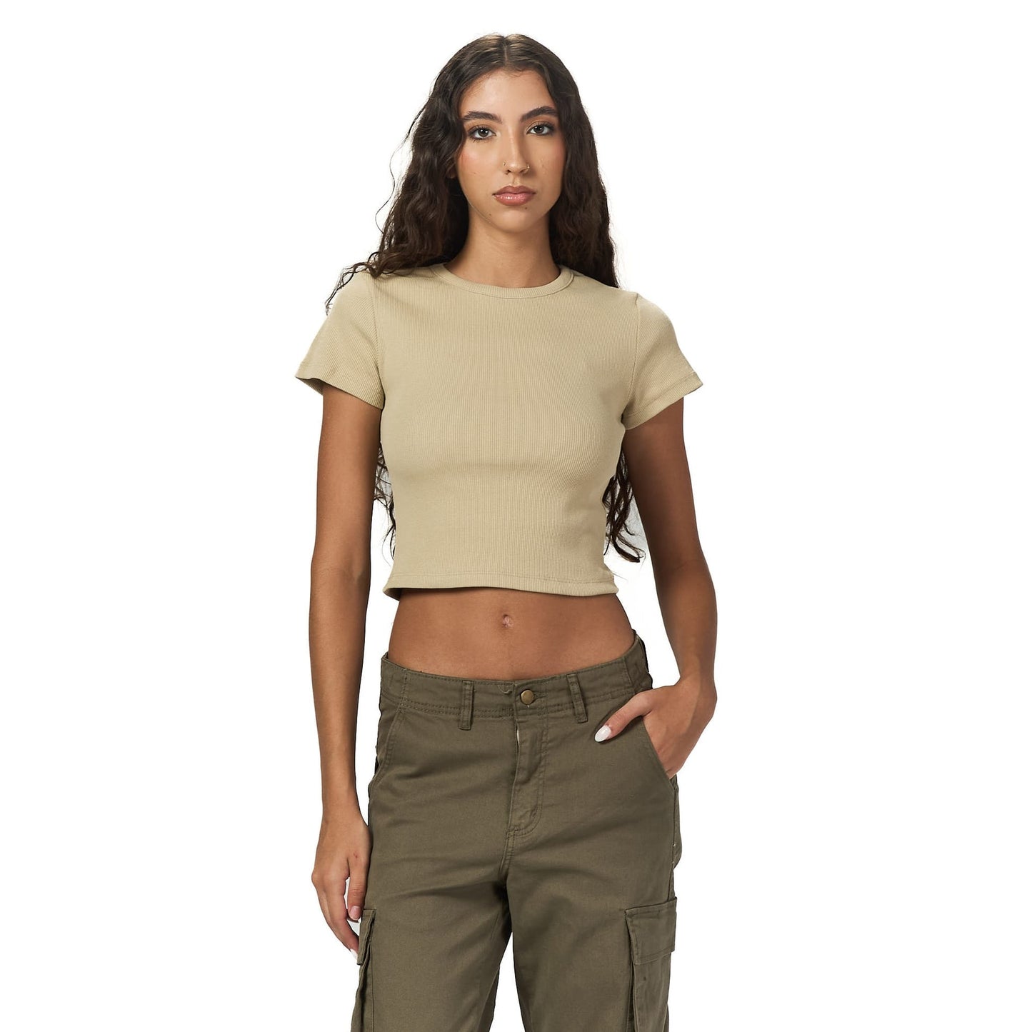 Beige ribbed short Sleeveless basic body
