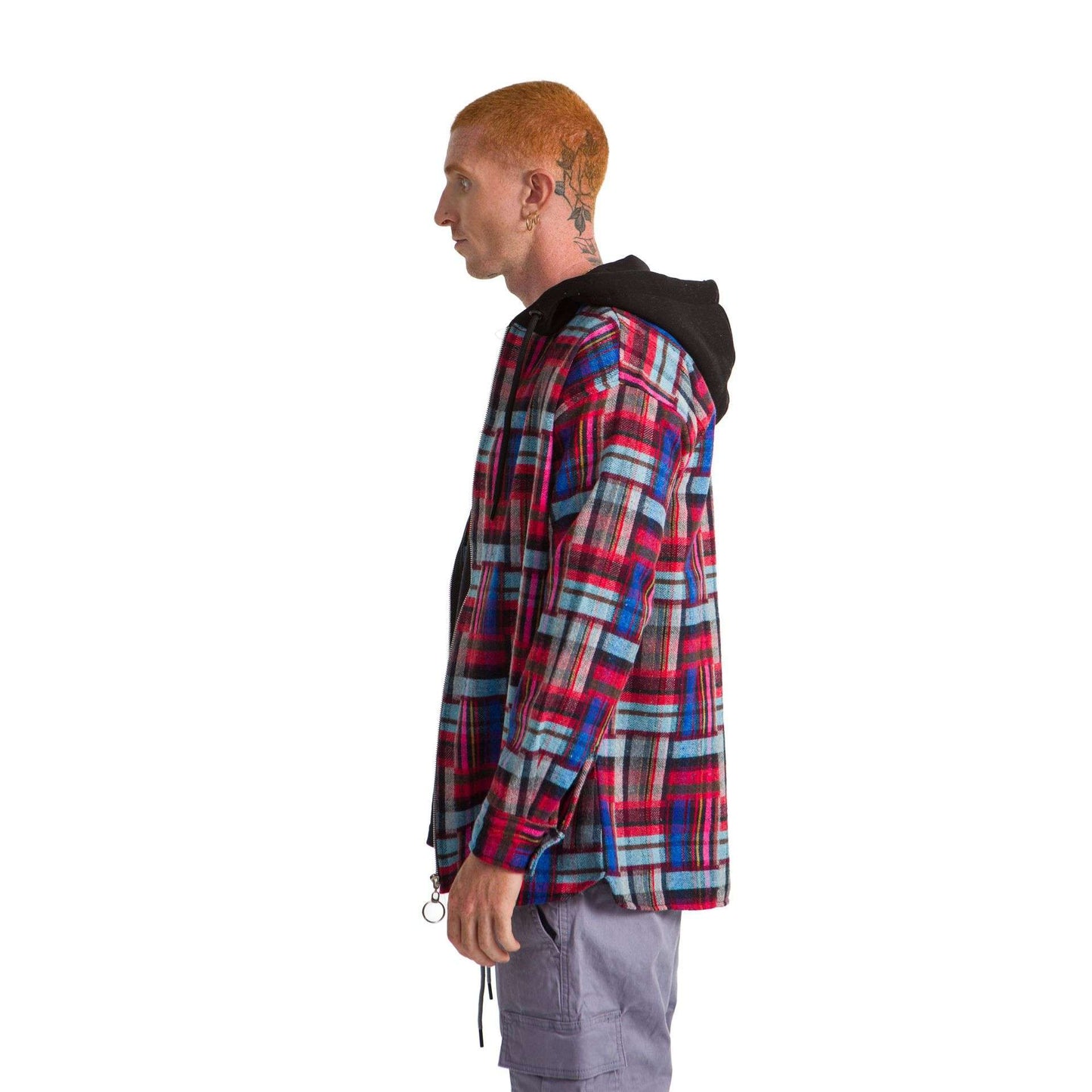 Checkered Plaid Jacket Striped Burgundy Light Blue