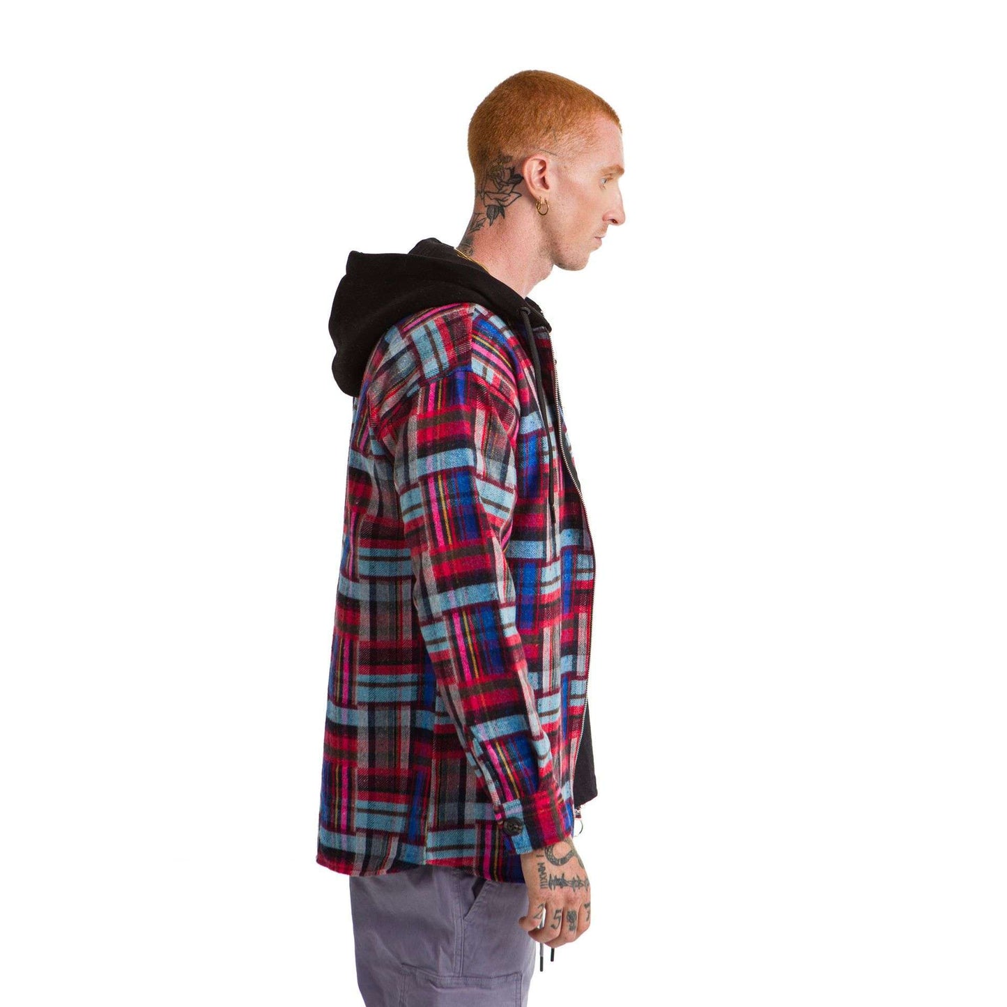 Checkered Plaid Jacket Striped Burgundy Light Blue